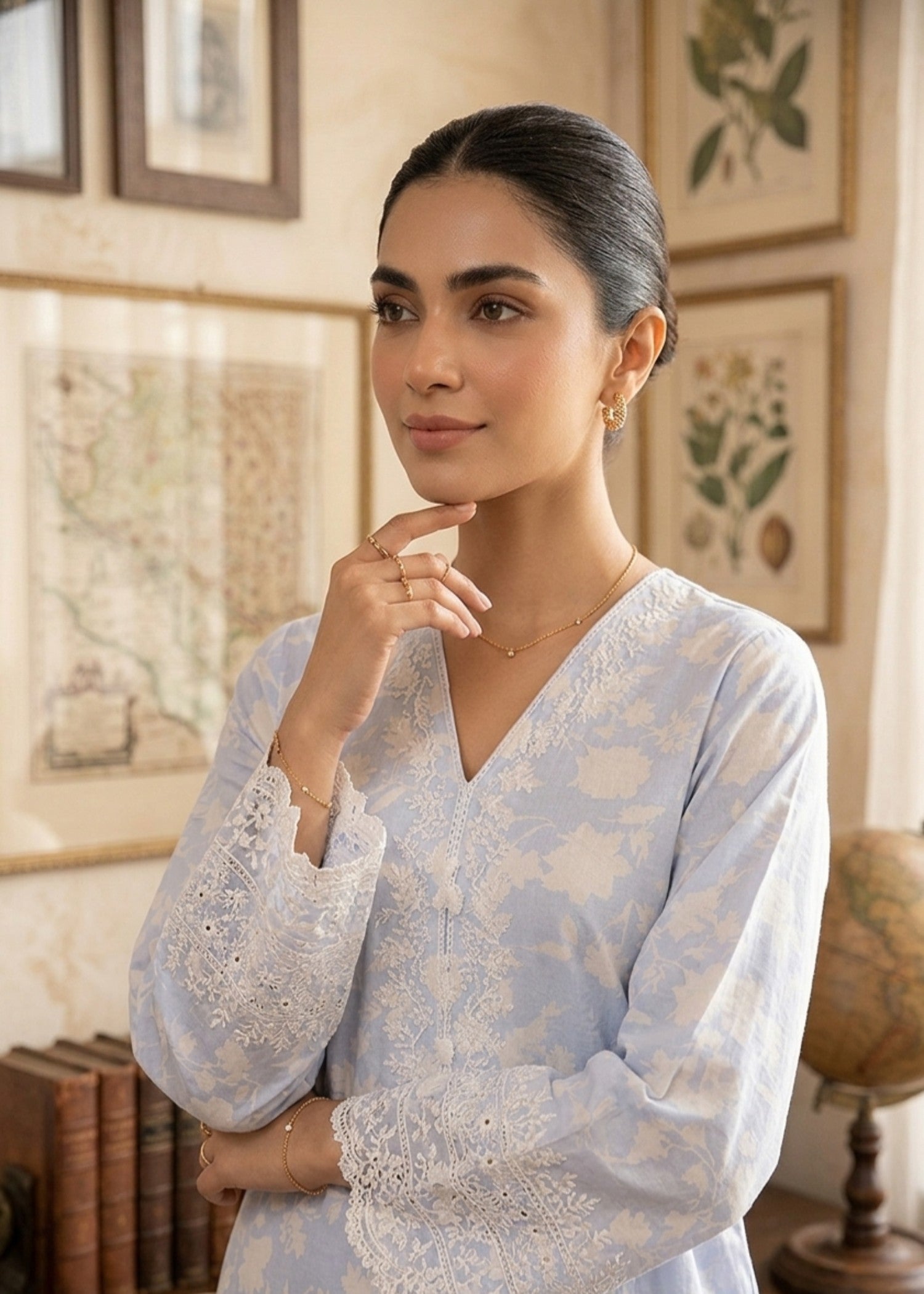 poly lawn Kurta Set in Baby blue