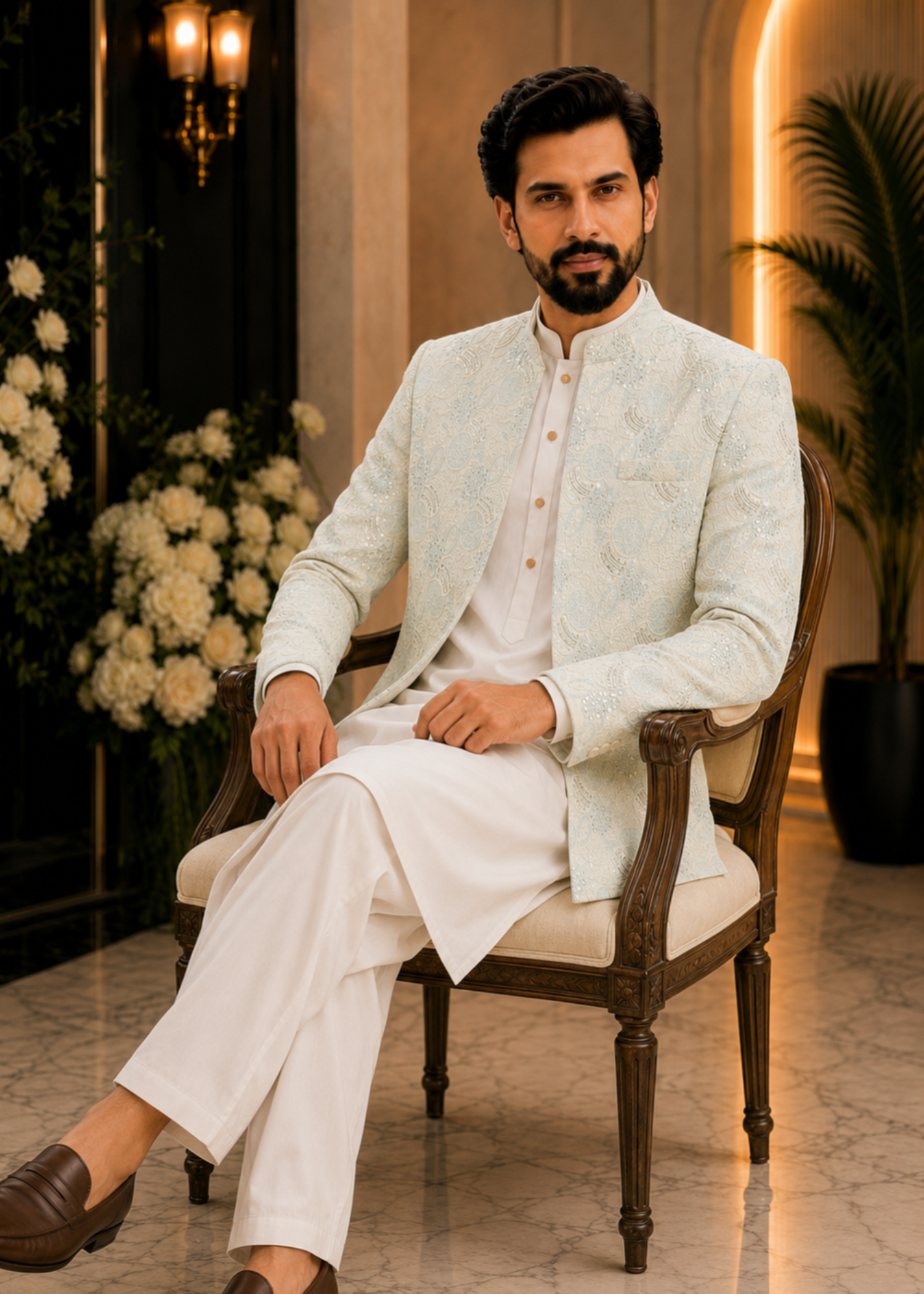 jamawar Prince Coat in Aquamarine