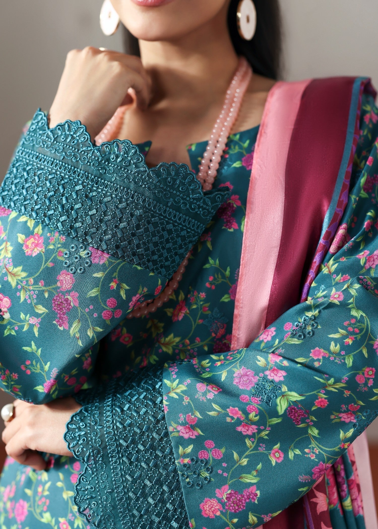 poly lawn Kurta Set in Teal