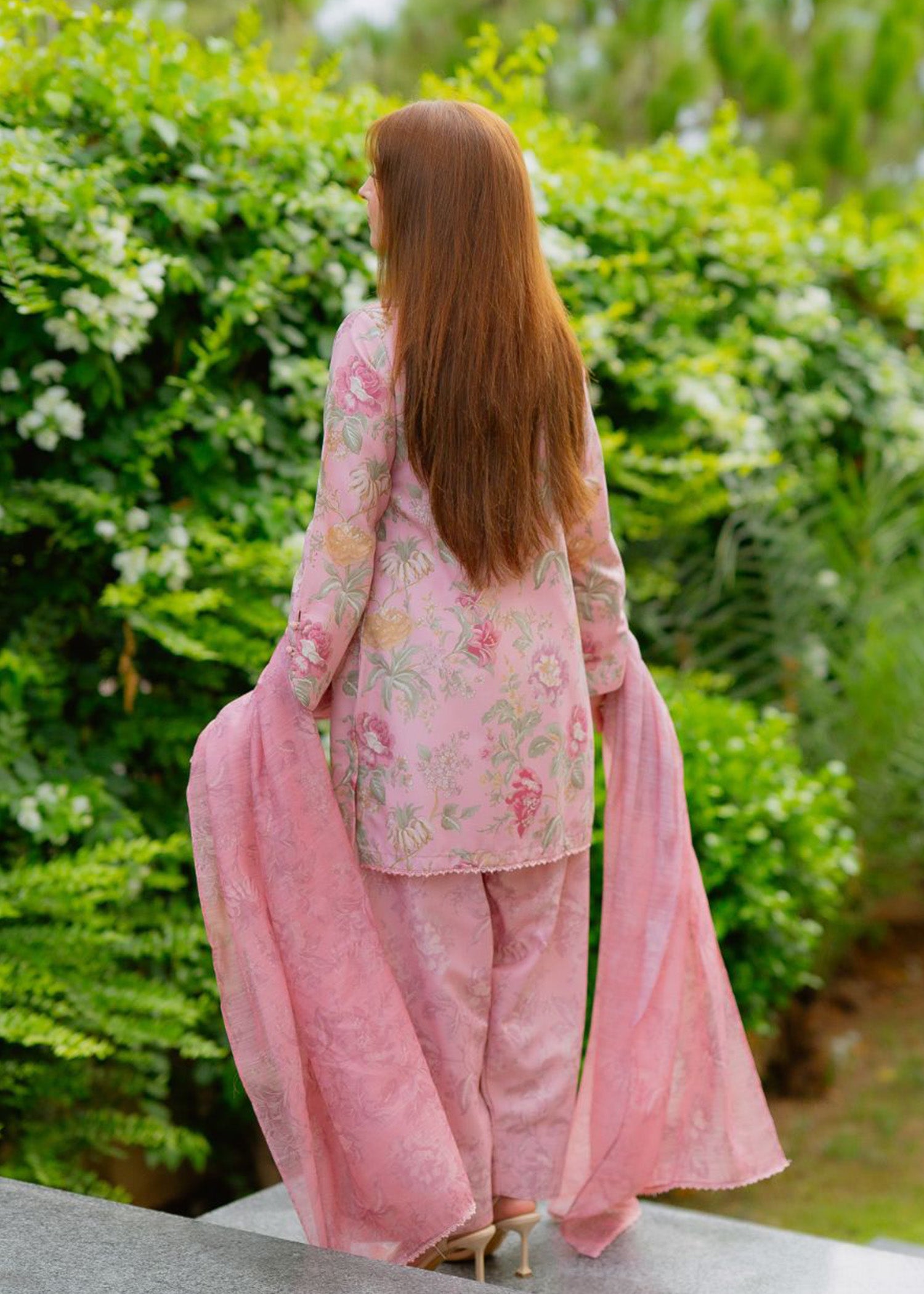 raw silk Kurta Set in Tea rose pink