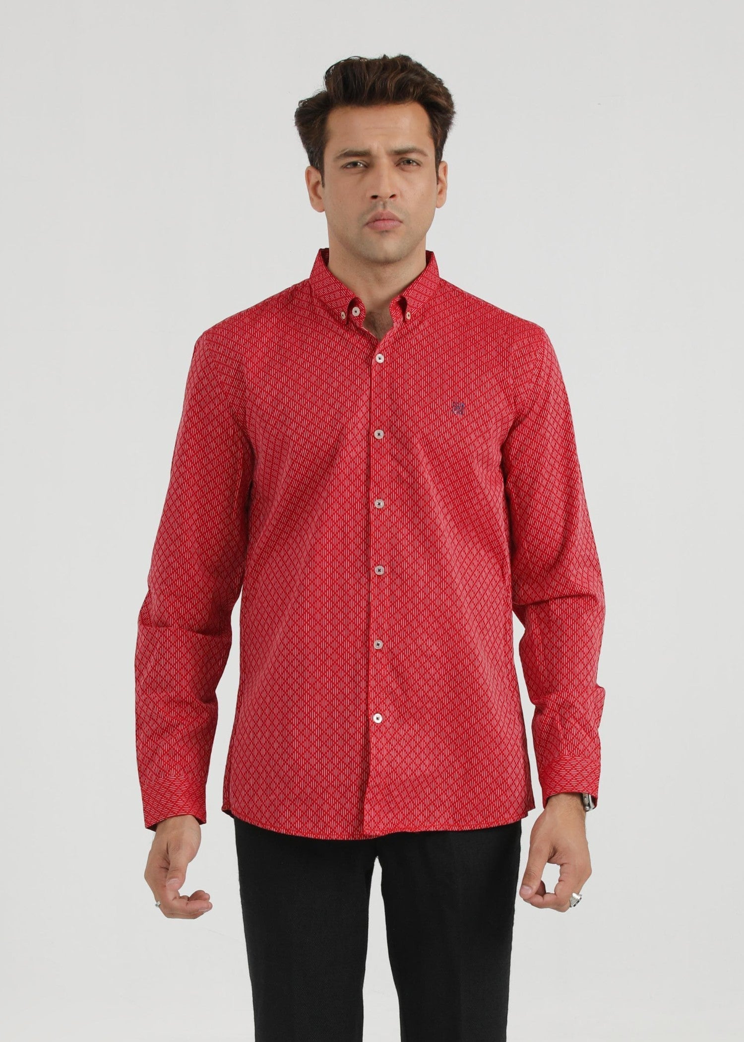 cotton dobby Casual Shirt in Tomato red