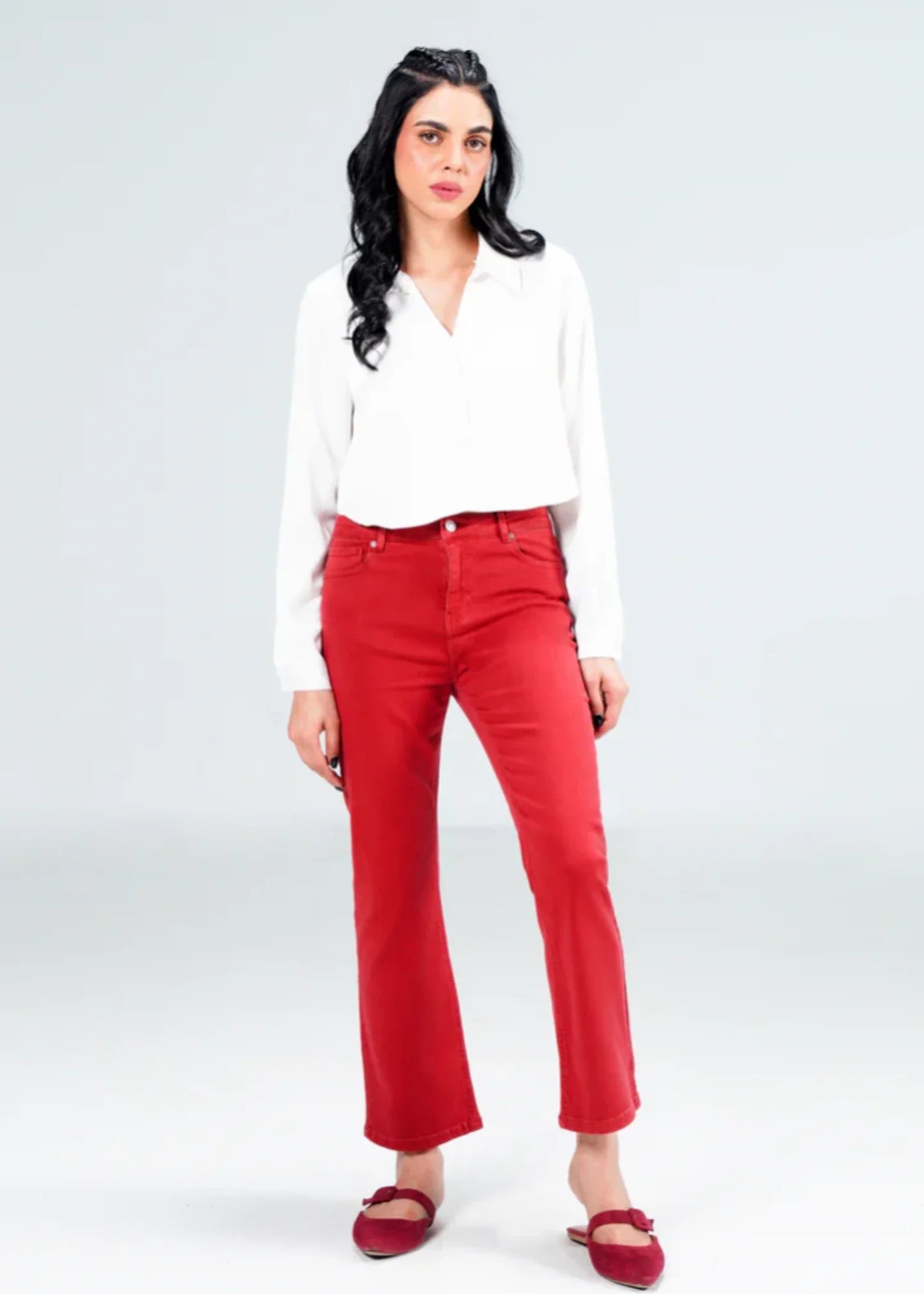 stretch denim Pants in Maroon