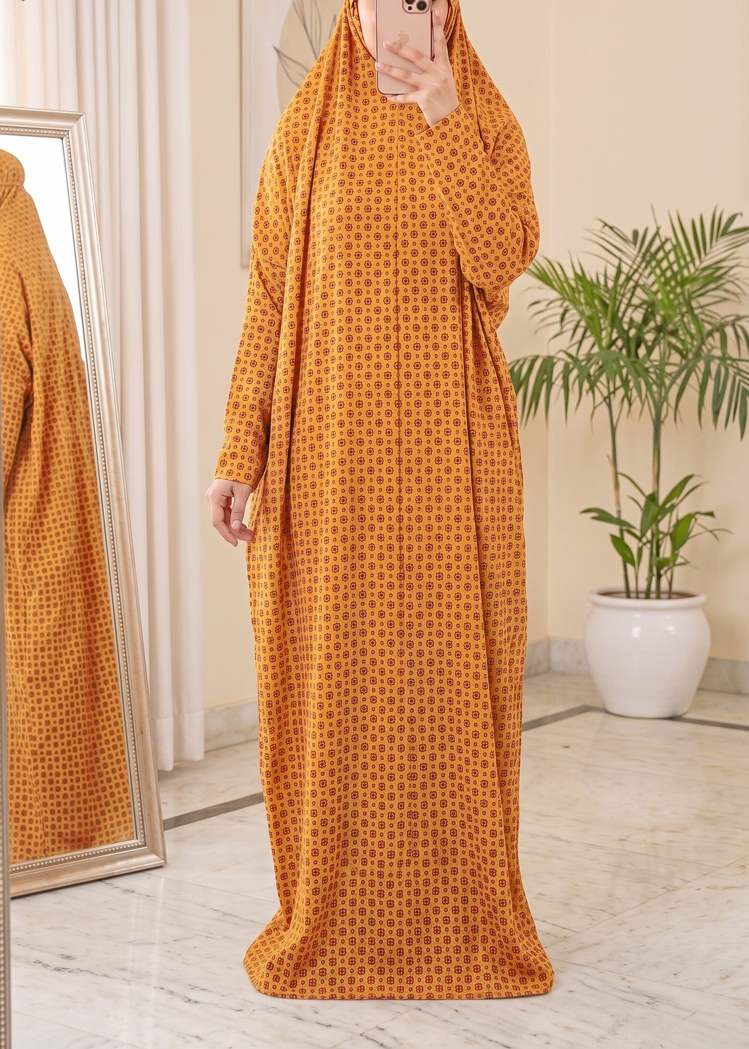 poly lawn Chaddar in Mustard, goldfish orange