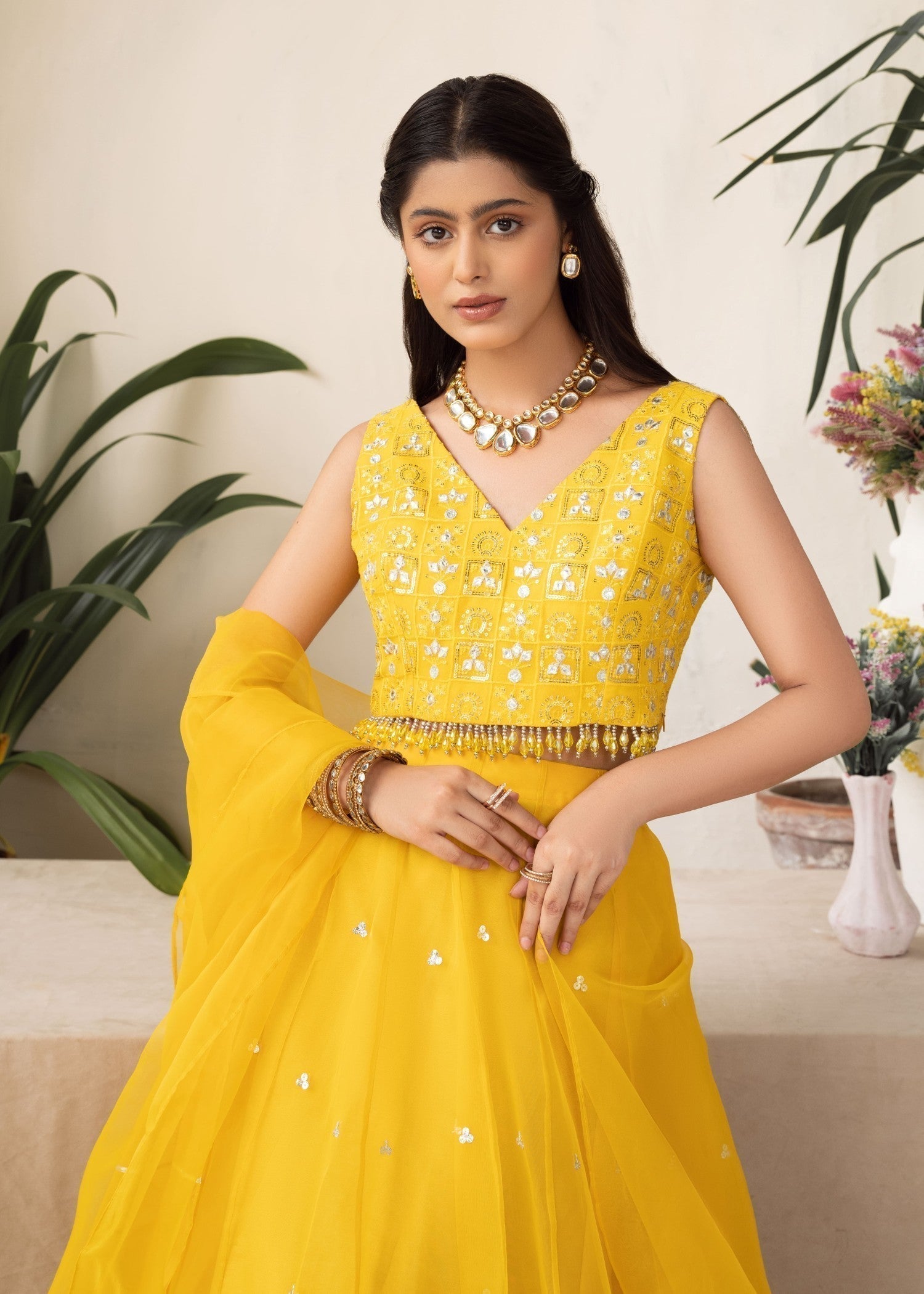 organza Lehenga in Yellow