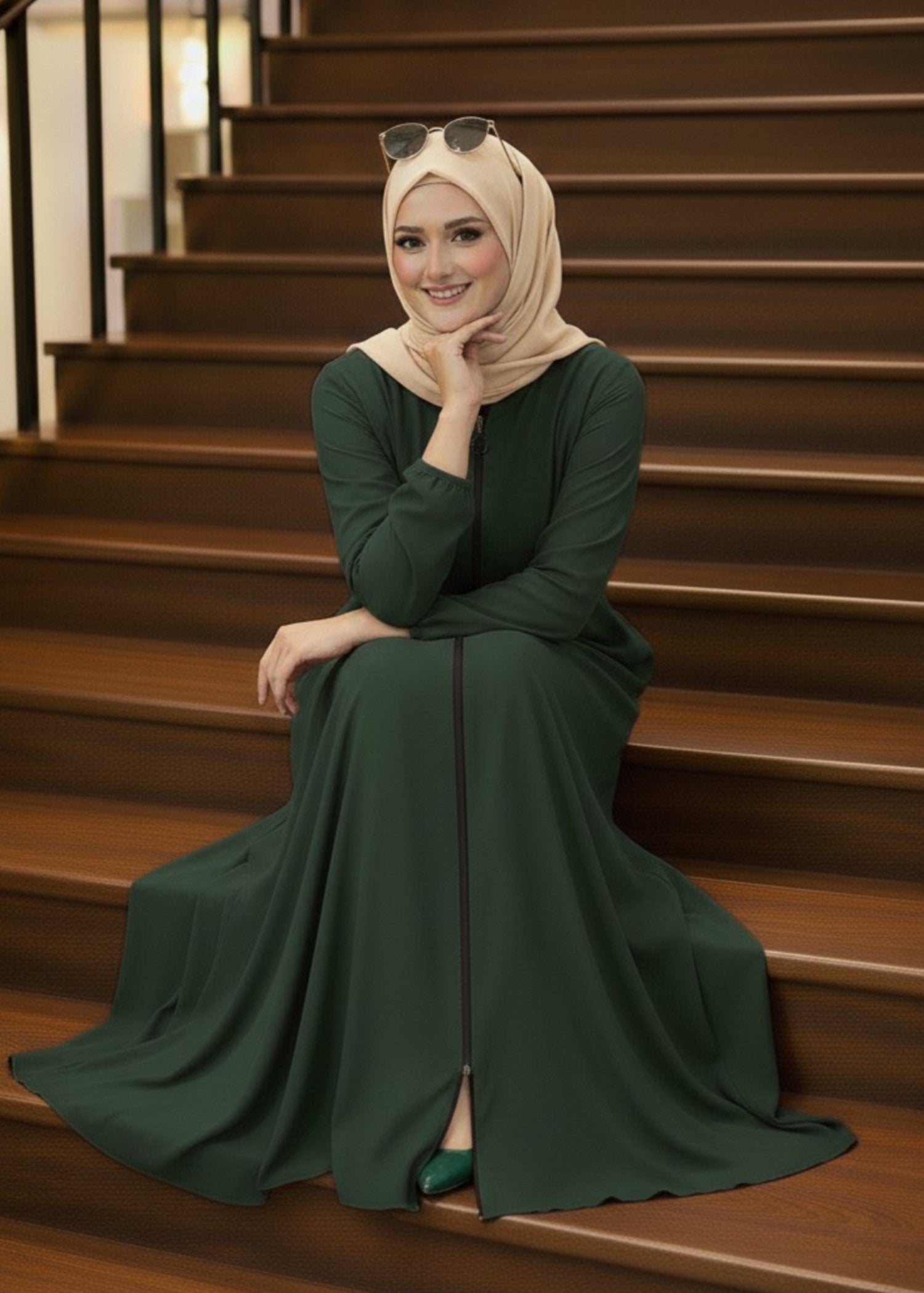 georgette Abaya in Hunter green