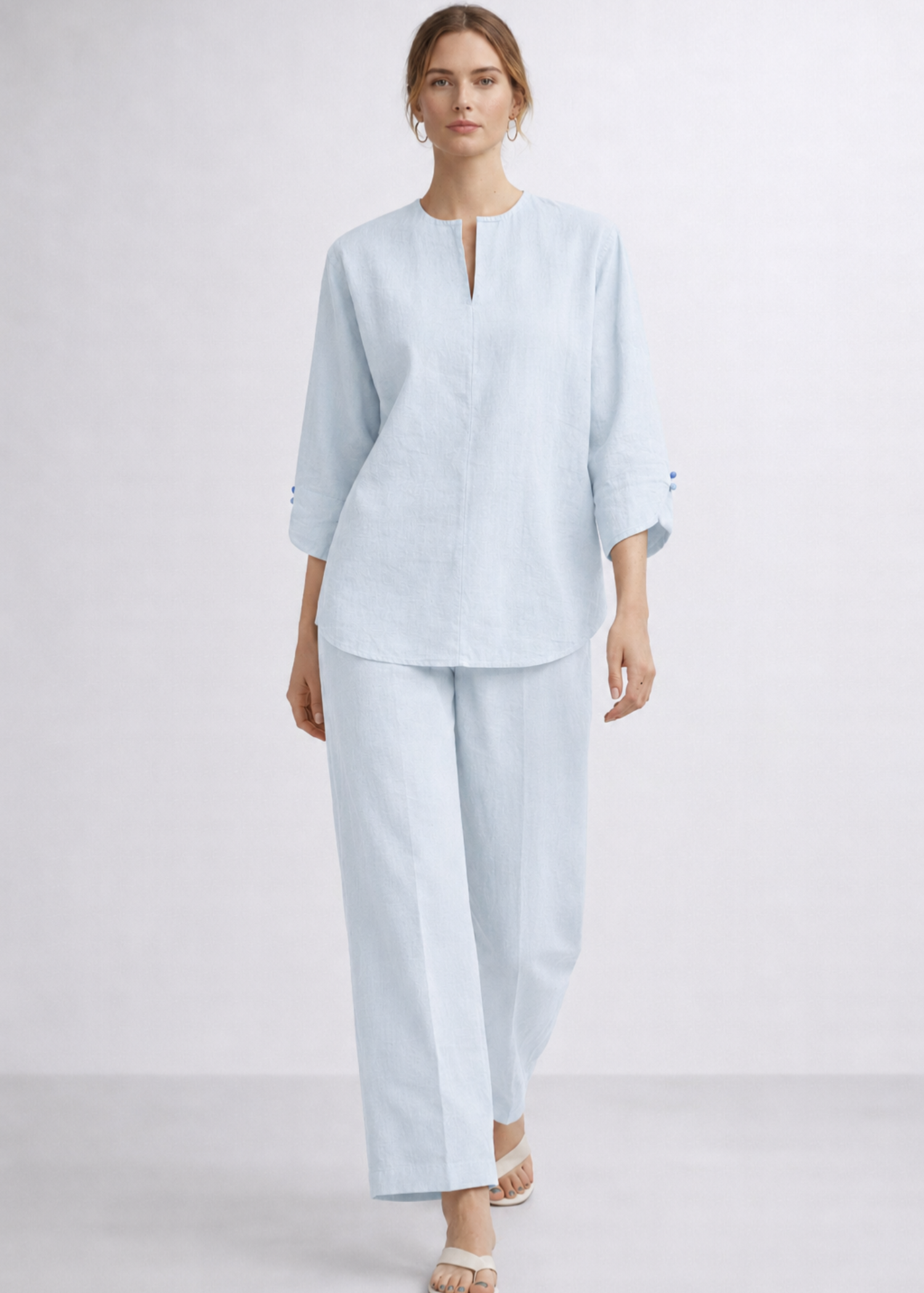 cotton linen Top in Ice blue