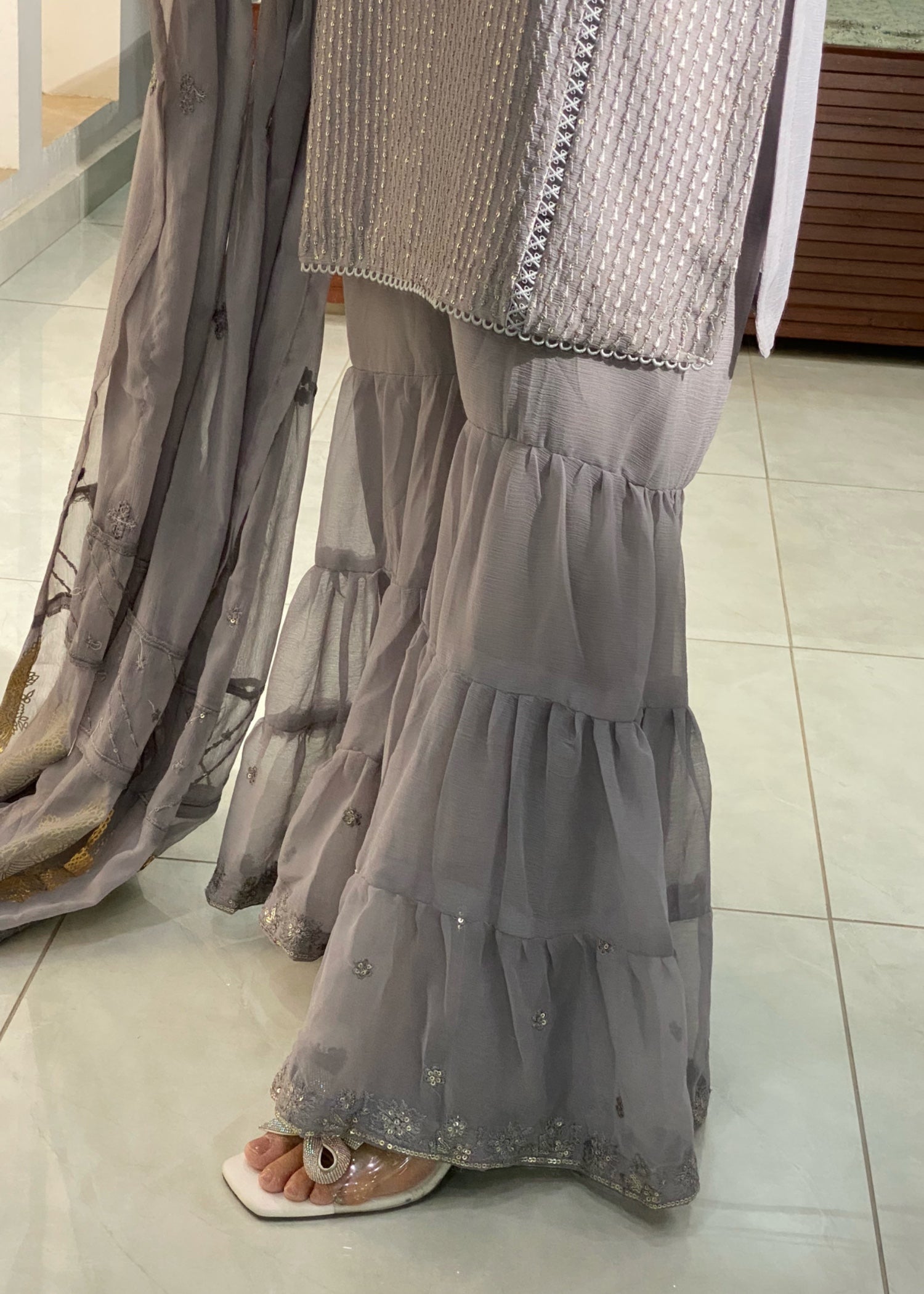 chiffon Gharara in Ash grey