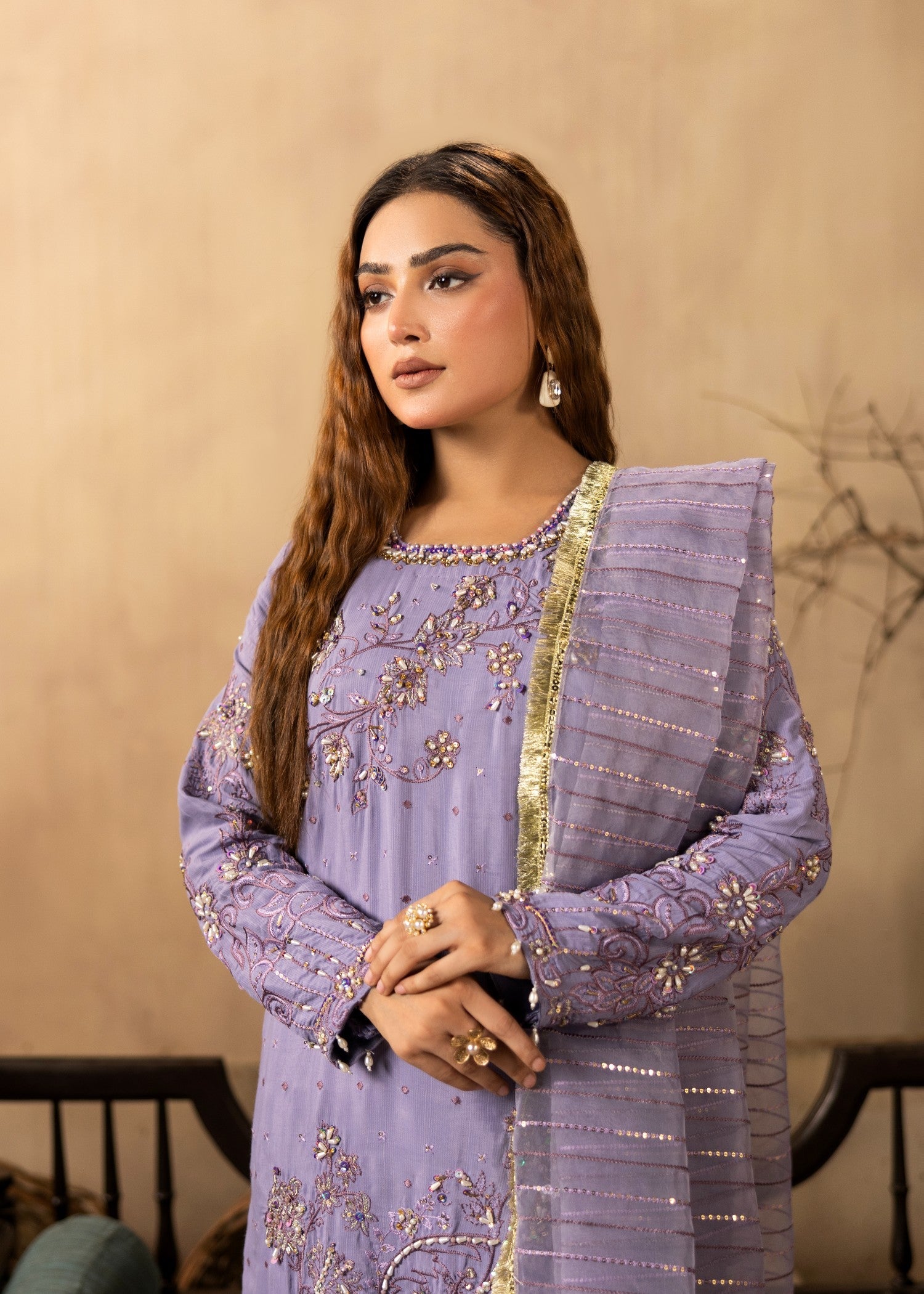 raw silk Kurta Set in Lilac