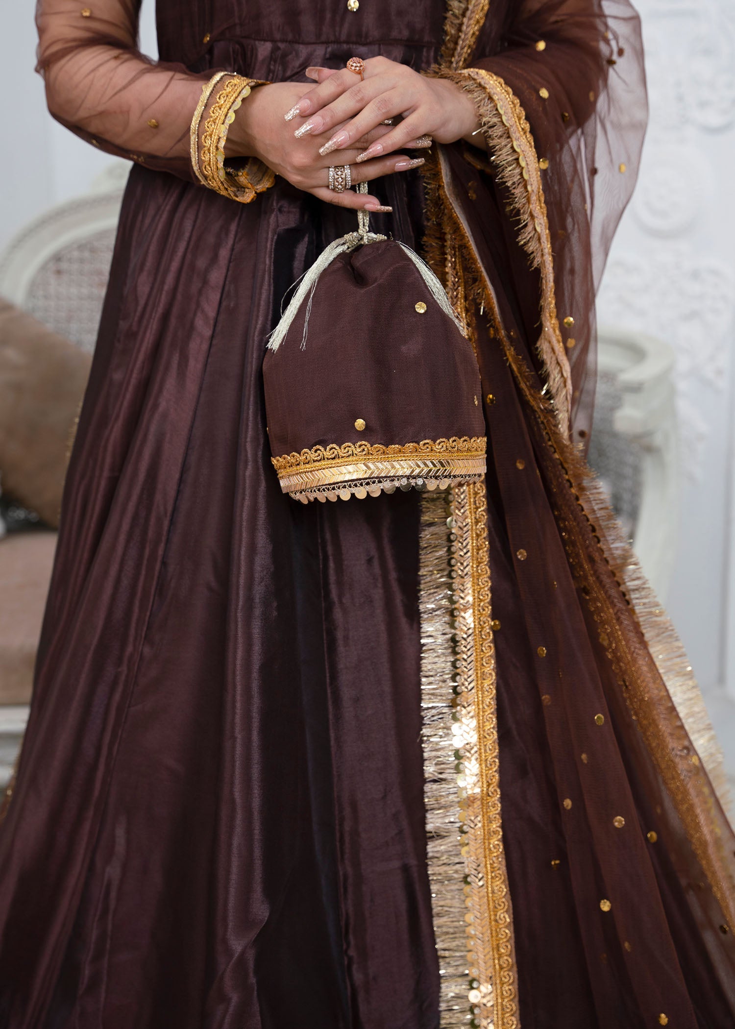 cotton silk Pishwas in Brown