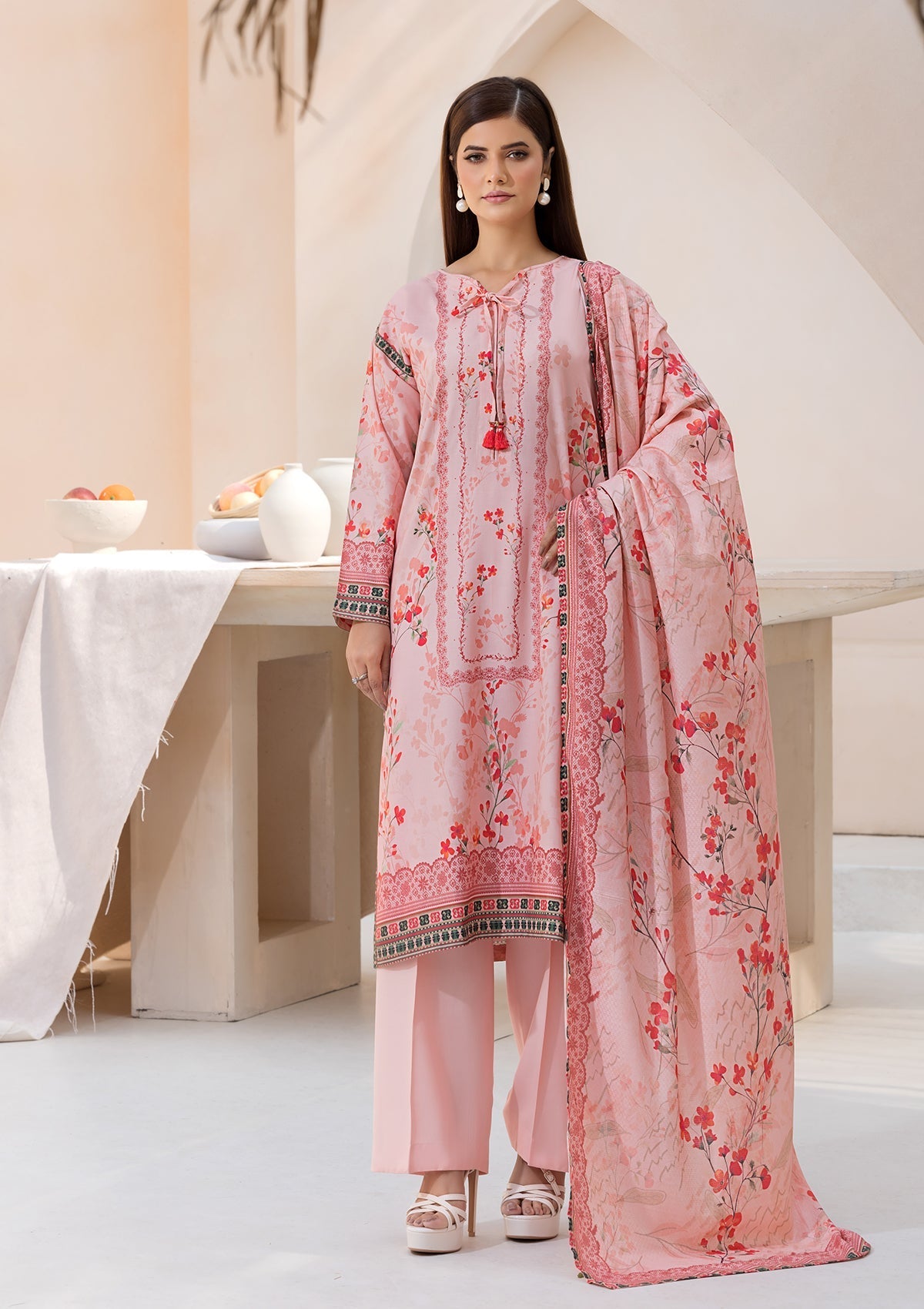 linen Kurta Set in Pink