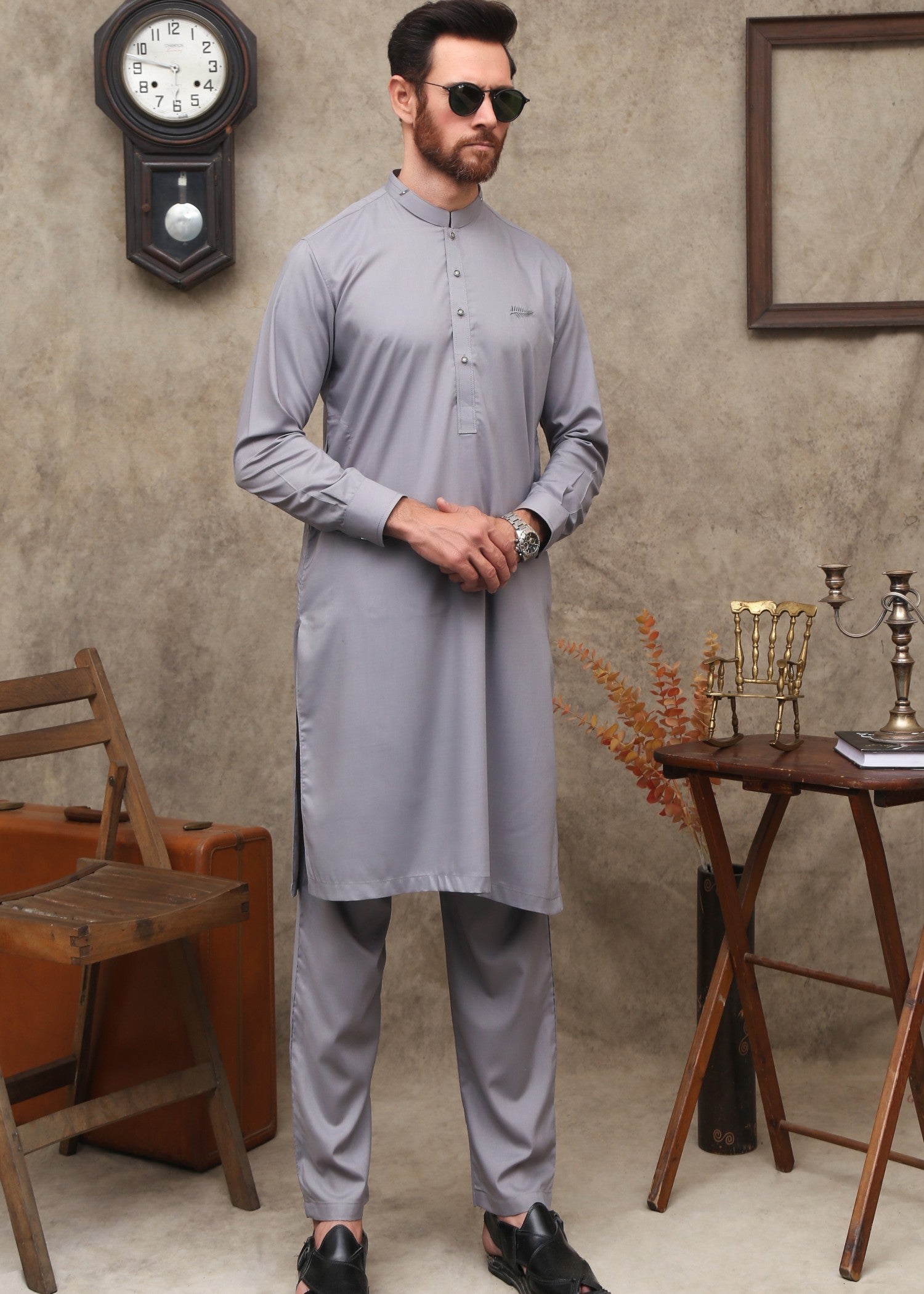wash & wear Kurta Set in Dark grey by Maqsood Garments