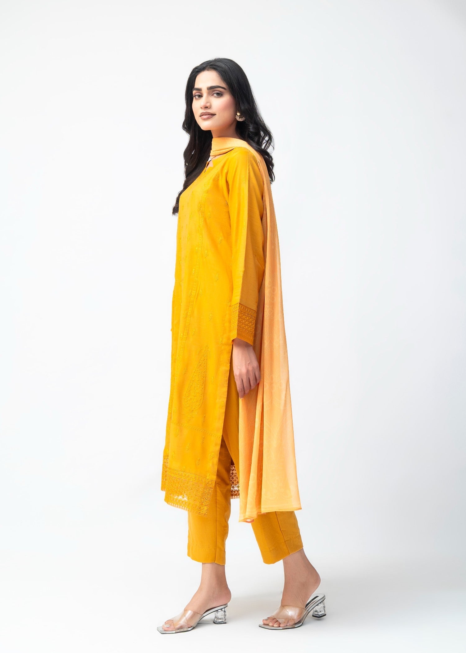 khaddar Kurta Set in Amber