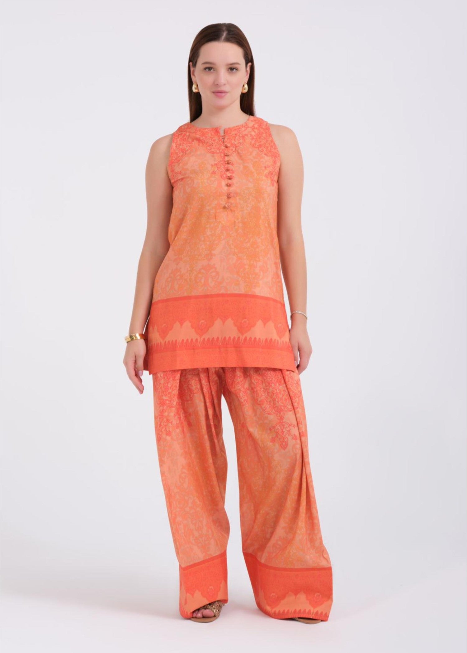 poly lawn Co Ord Sets in Pumpkin orange