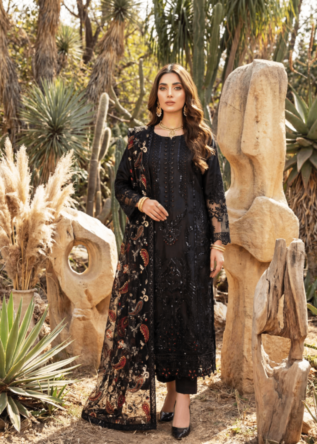 net Kurta Set in Black
