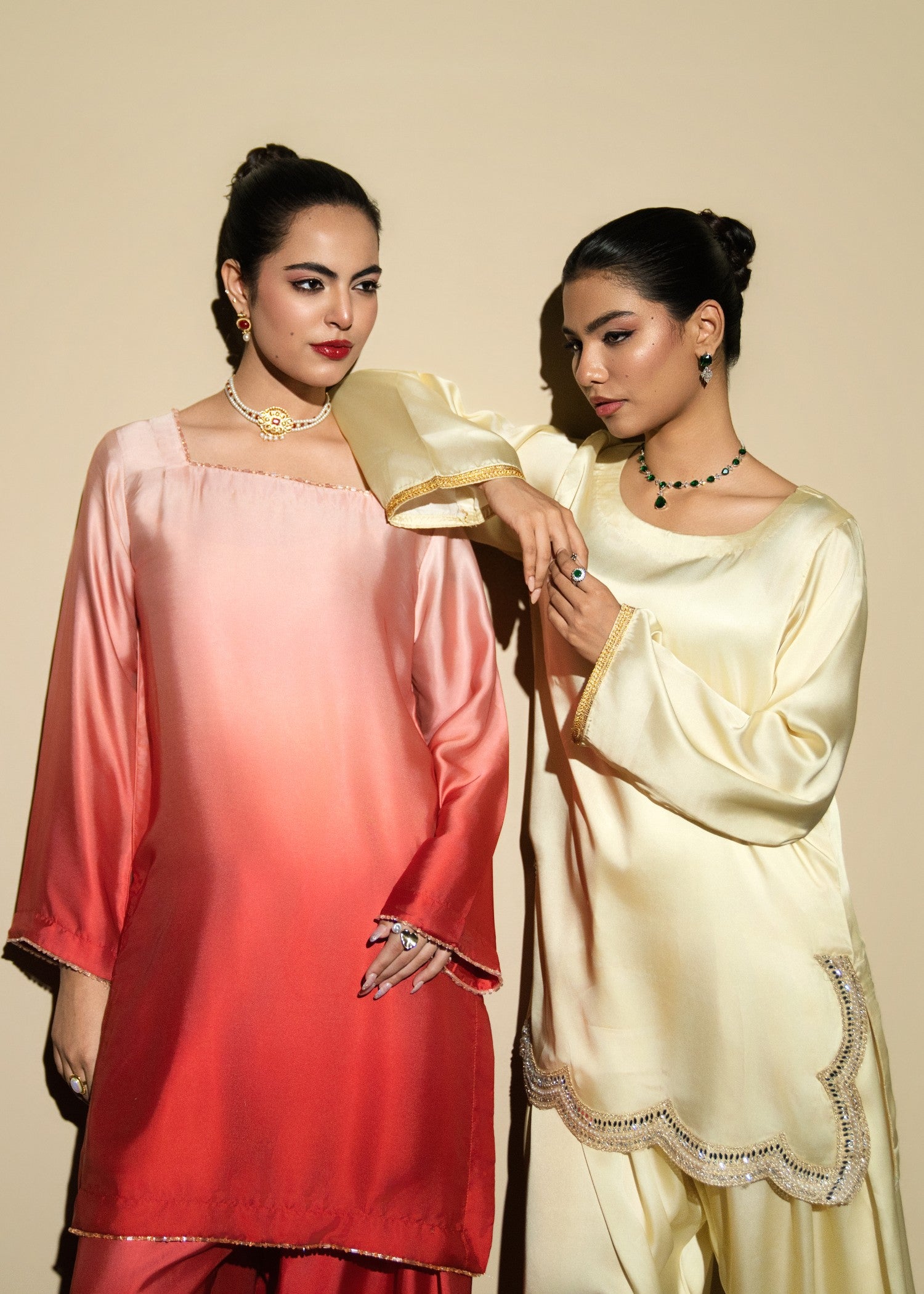 silk Kurta Set in Vivid pink