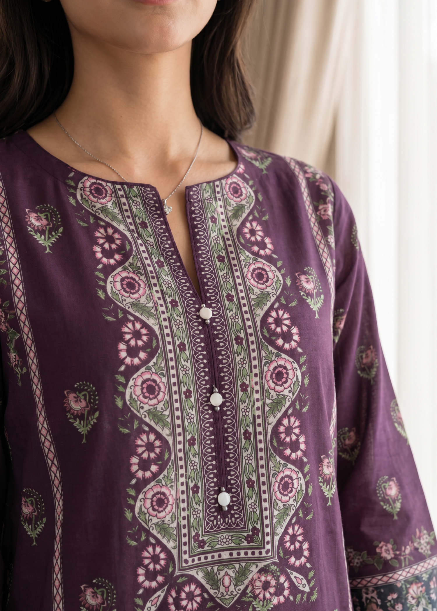 cross hetch Kurta Set in Purple