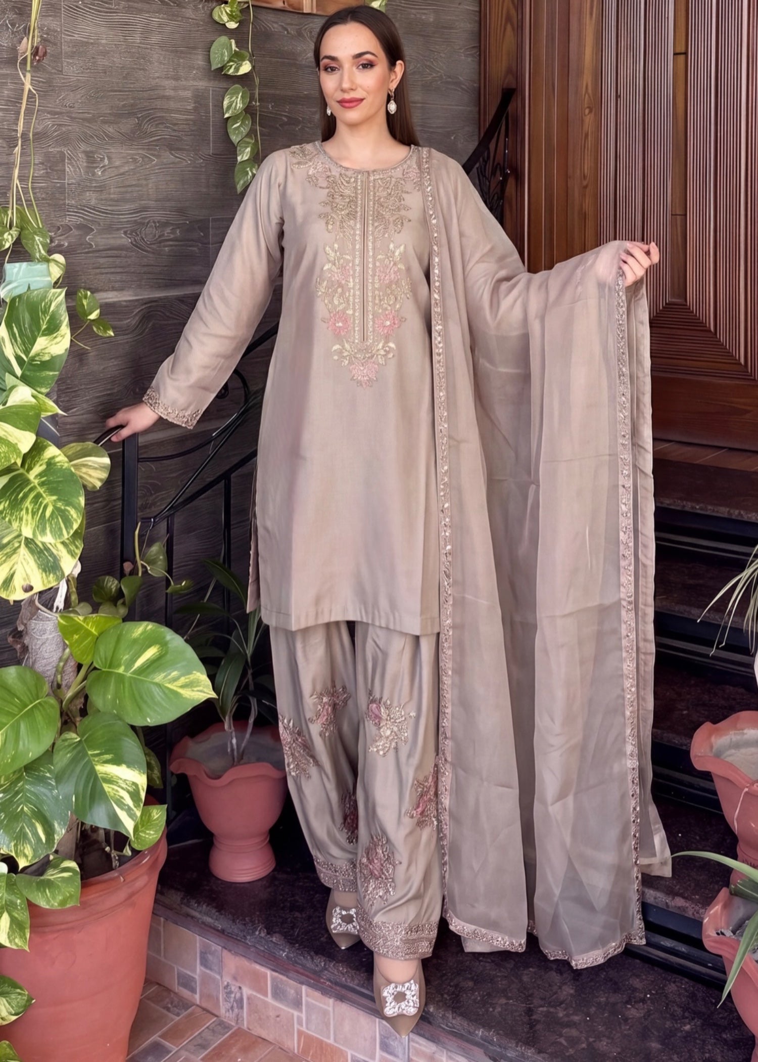 silk Kurta Set in Grey