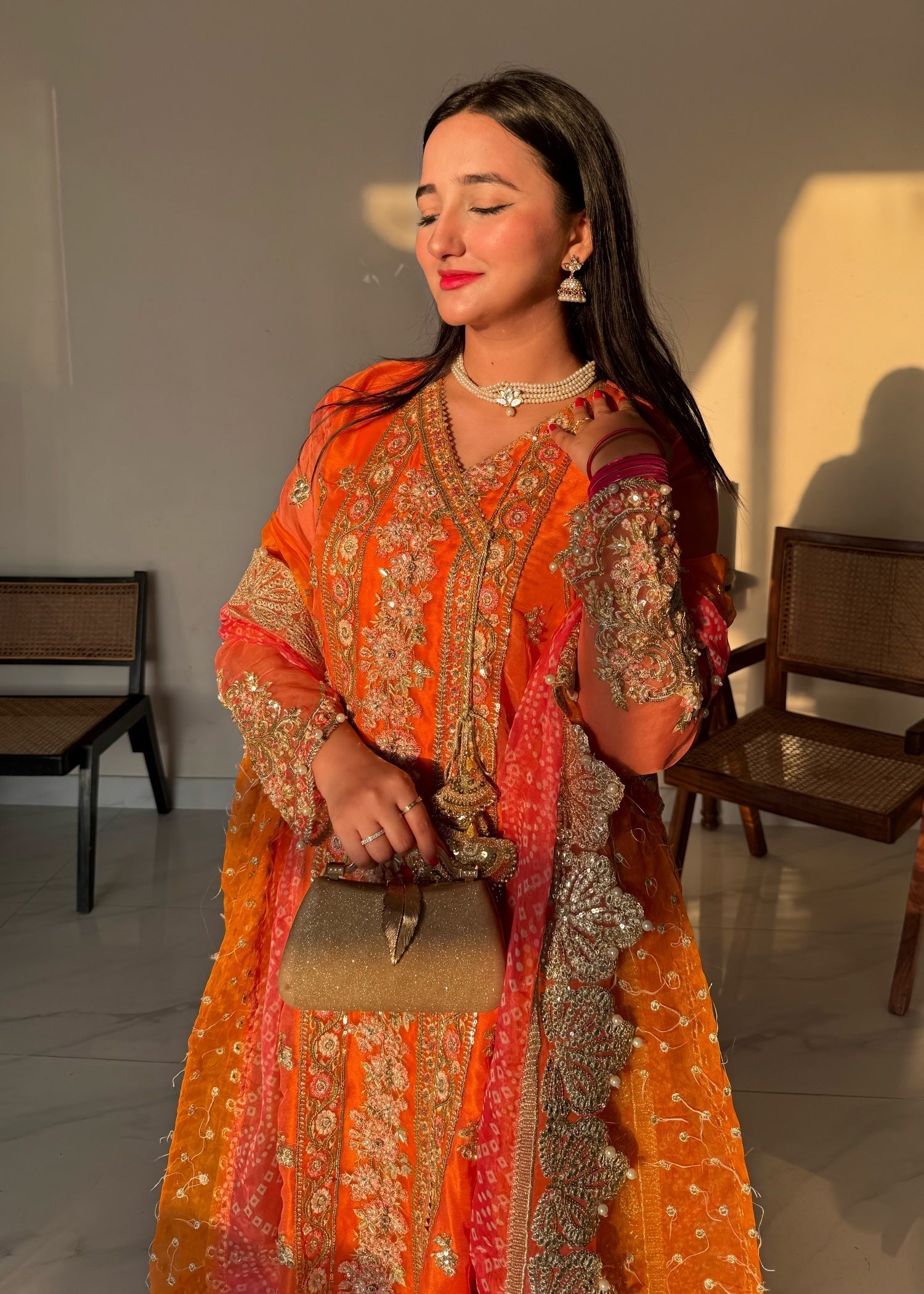 organza Angrakha in Orange, pumpkin orange
