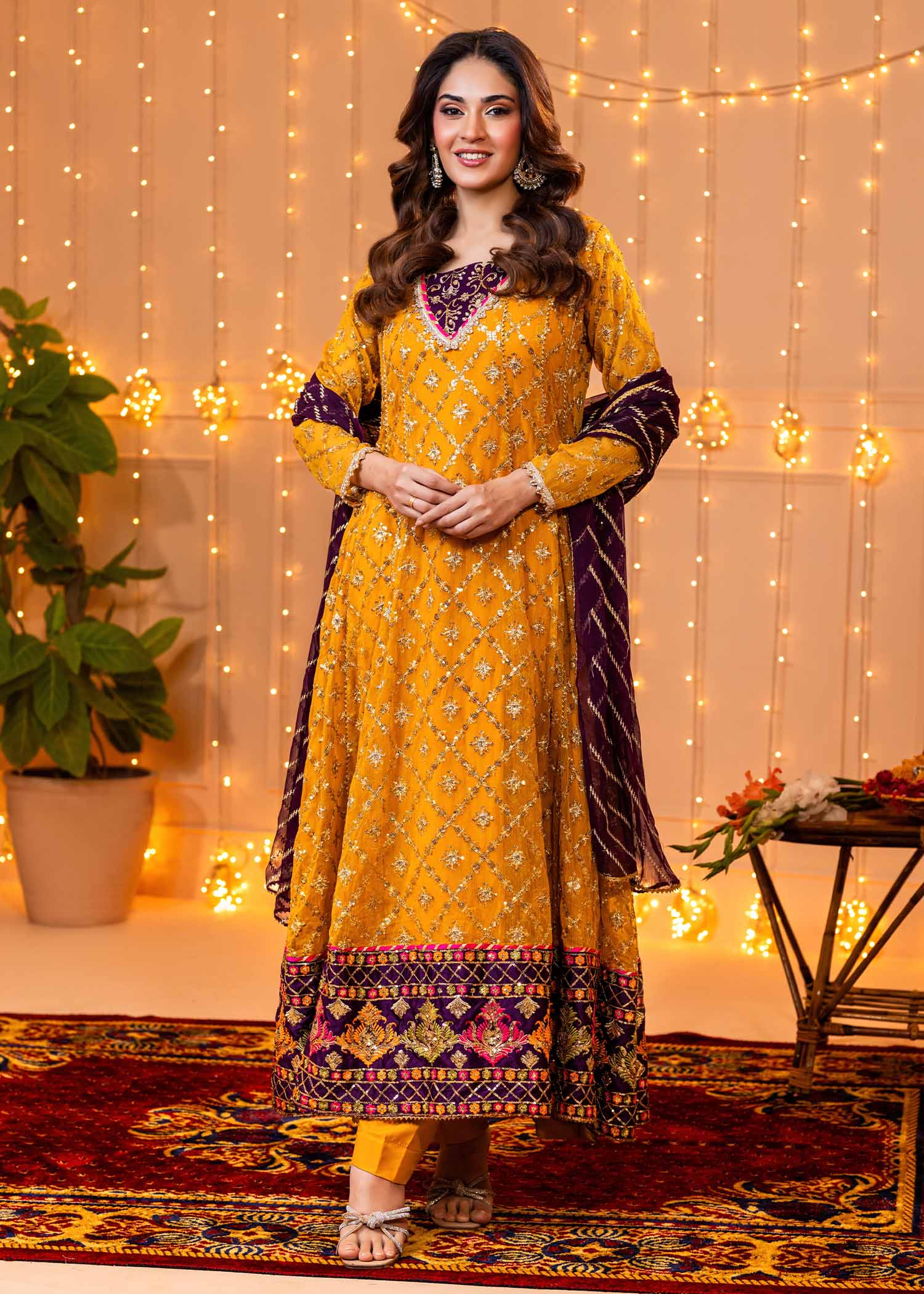 chiffon Anarkali in Mustard
