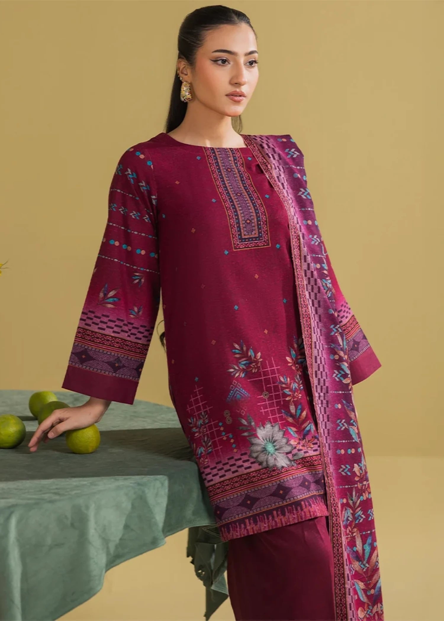 dhanak Unstitched in Wine