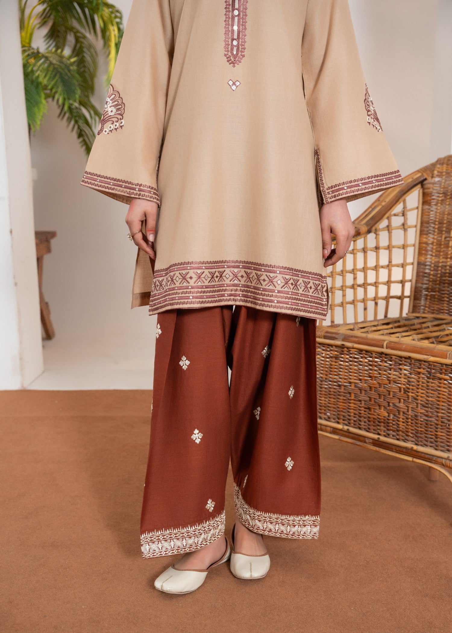 cotton Kurta Set in Tan brown