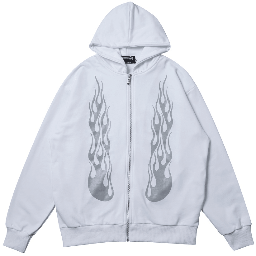 Dark Rock Reflective Flame Print Hoodie Men'S Sports Cardigan