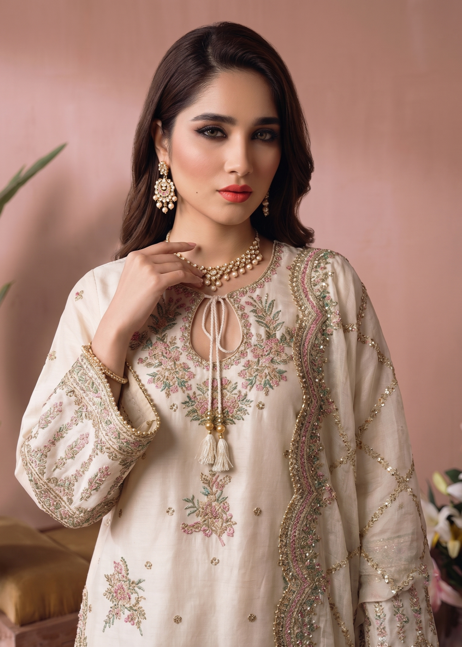 raw silk Kurta Set in Off-white