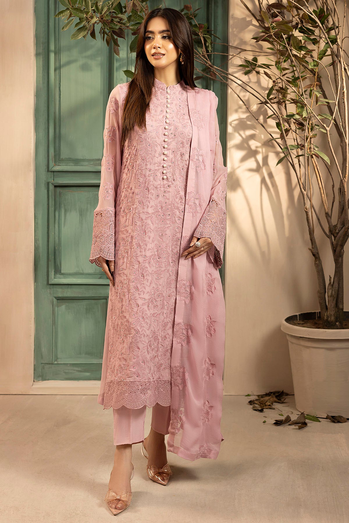 crinkle chiffon Unstitched in Pink