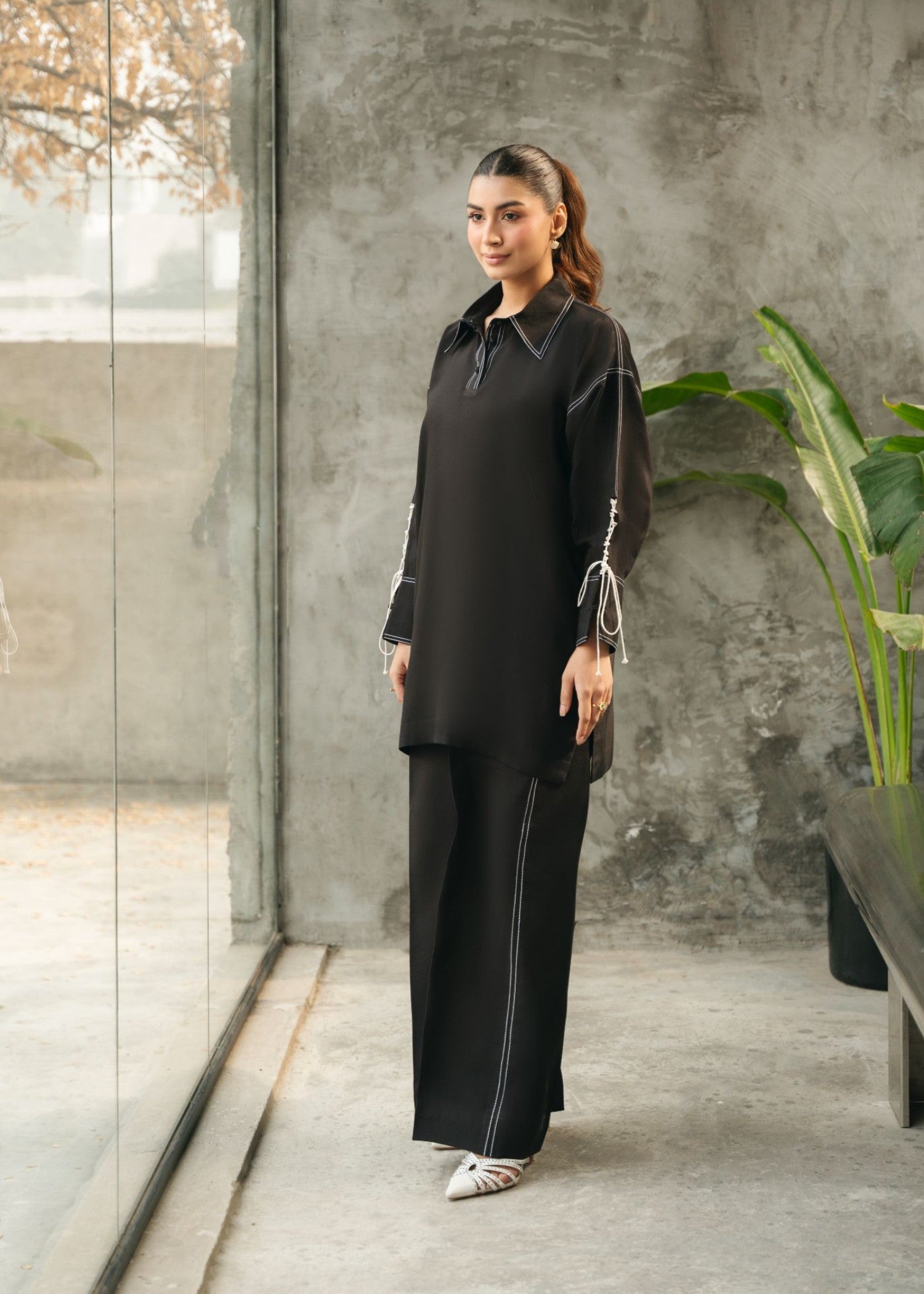 raw silk Co Ord Sets in Black