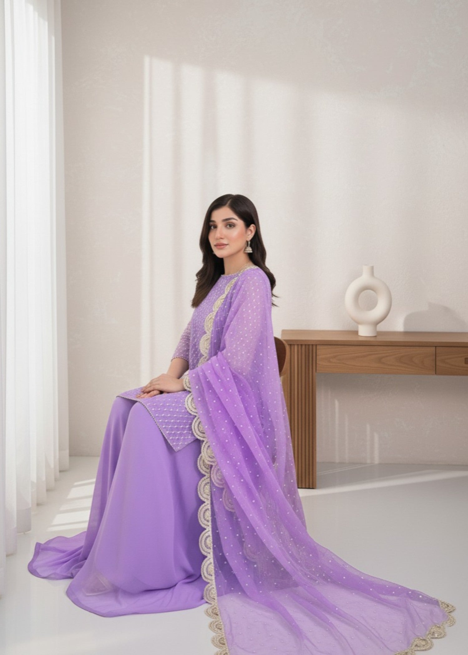 bemberg crinkle chiffon Sharara in Bright lavender