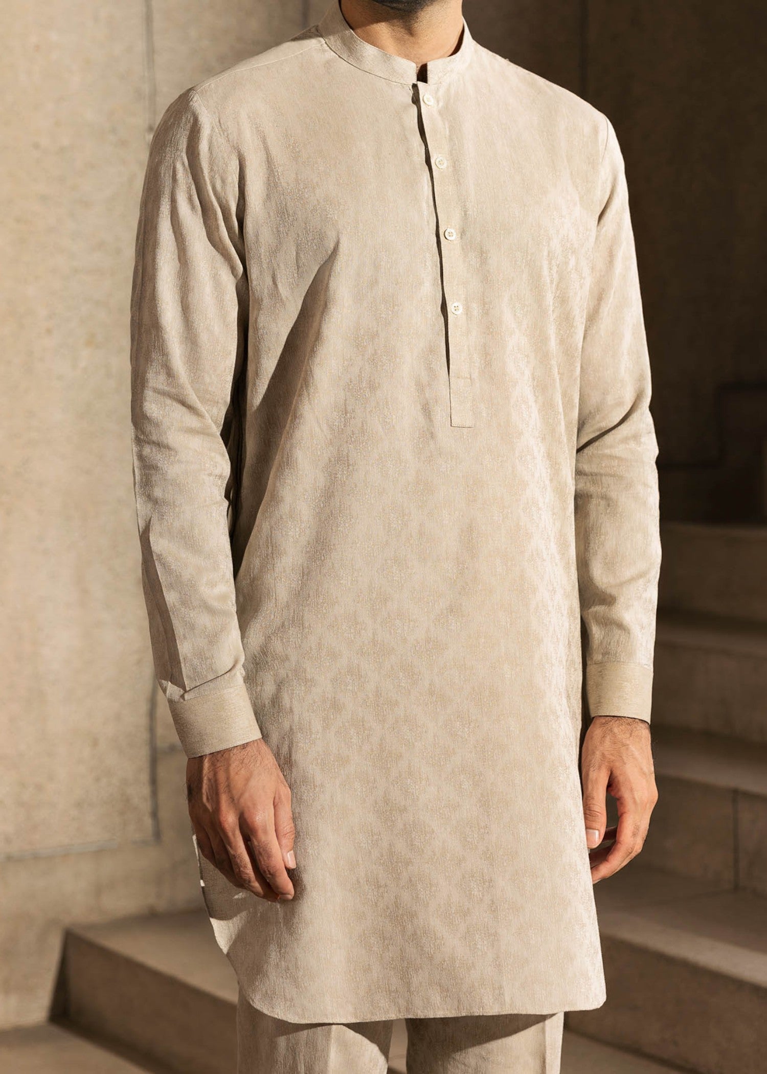 jacquard Kurta Set in Beige