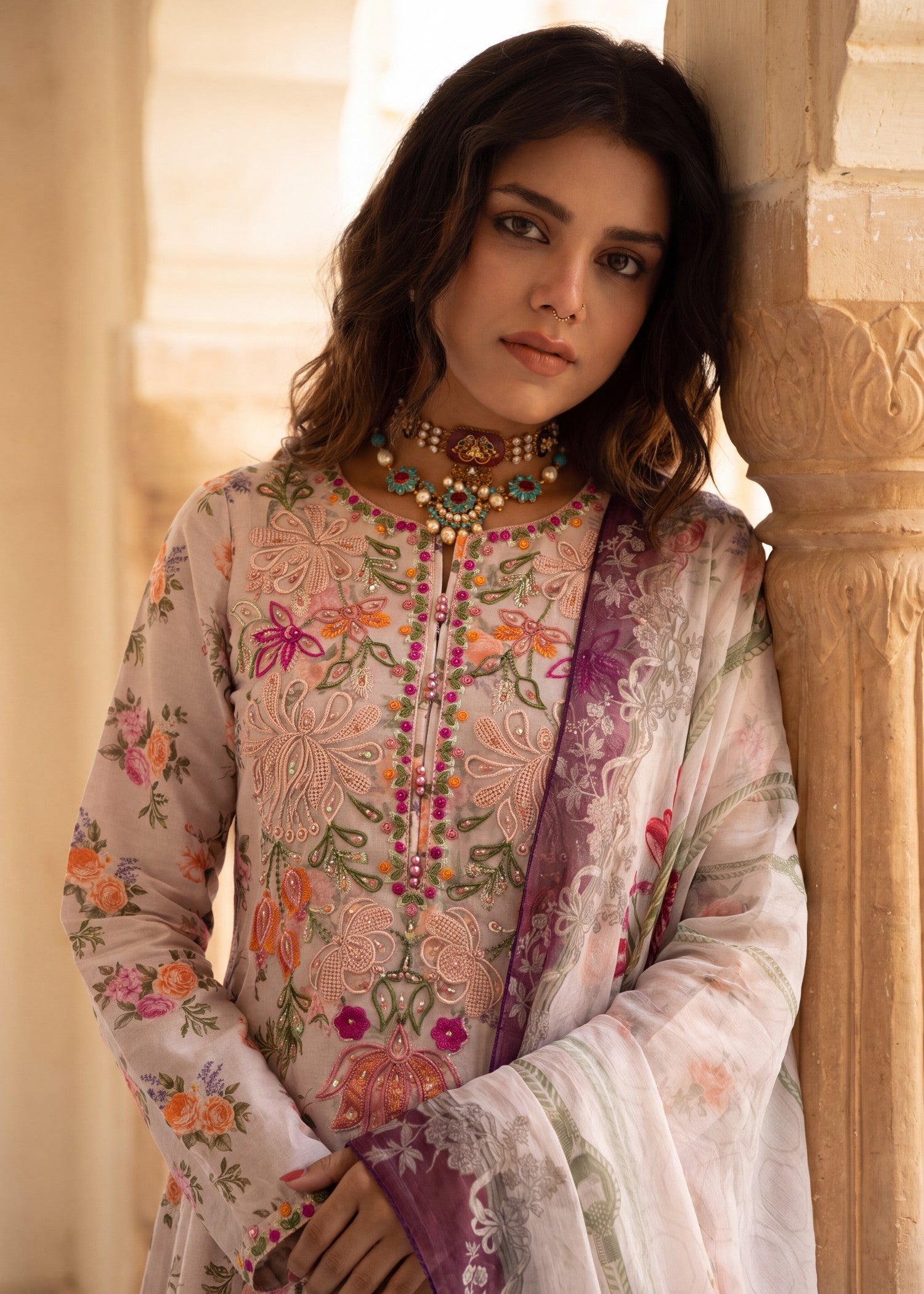 lawn Pishwas in Pastel pink