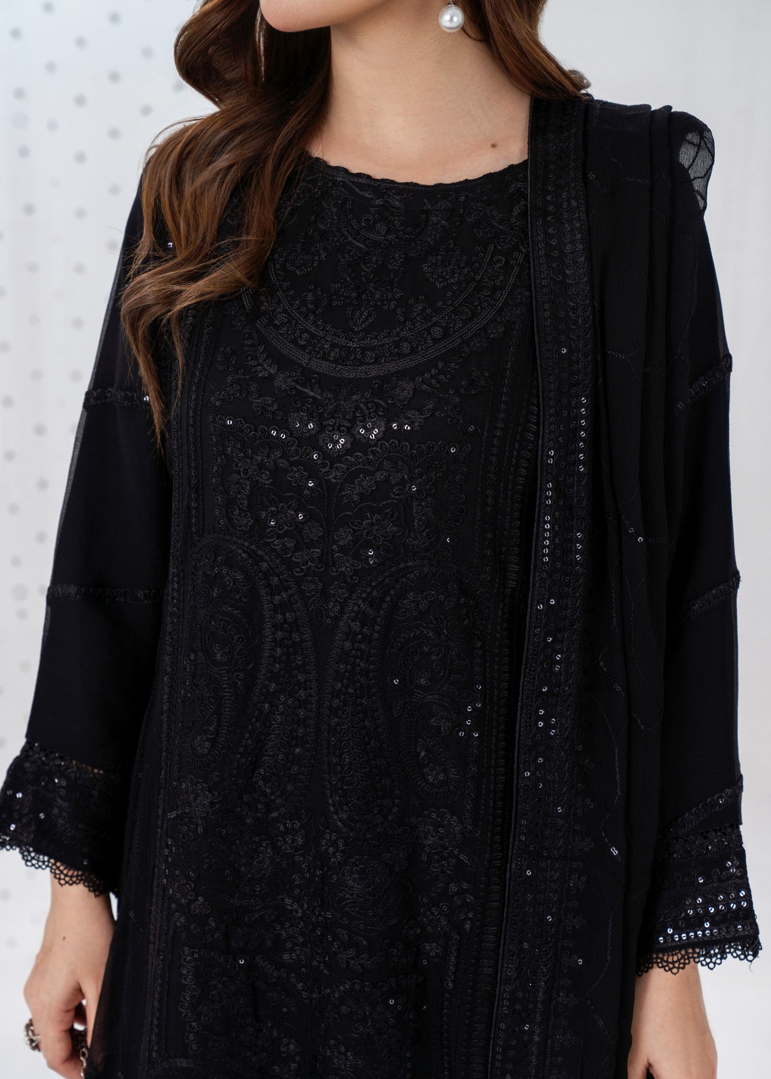 pk crinkle chiffon Kurta Set in Black