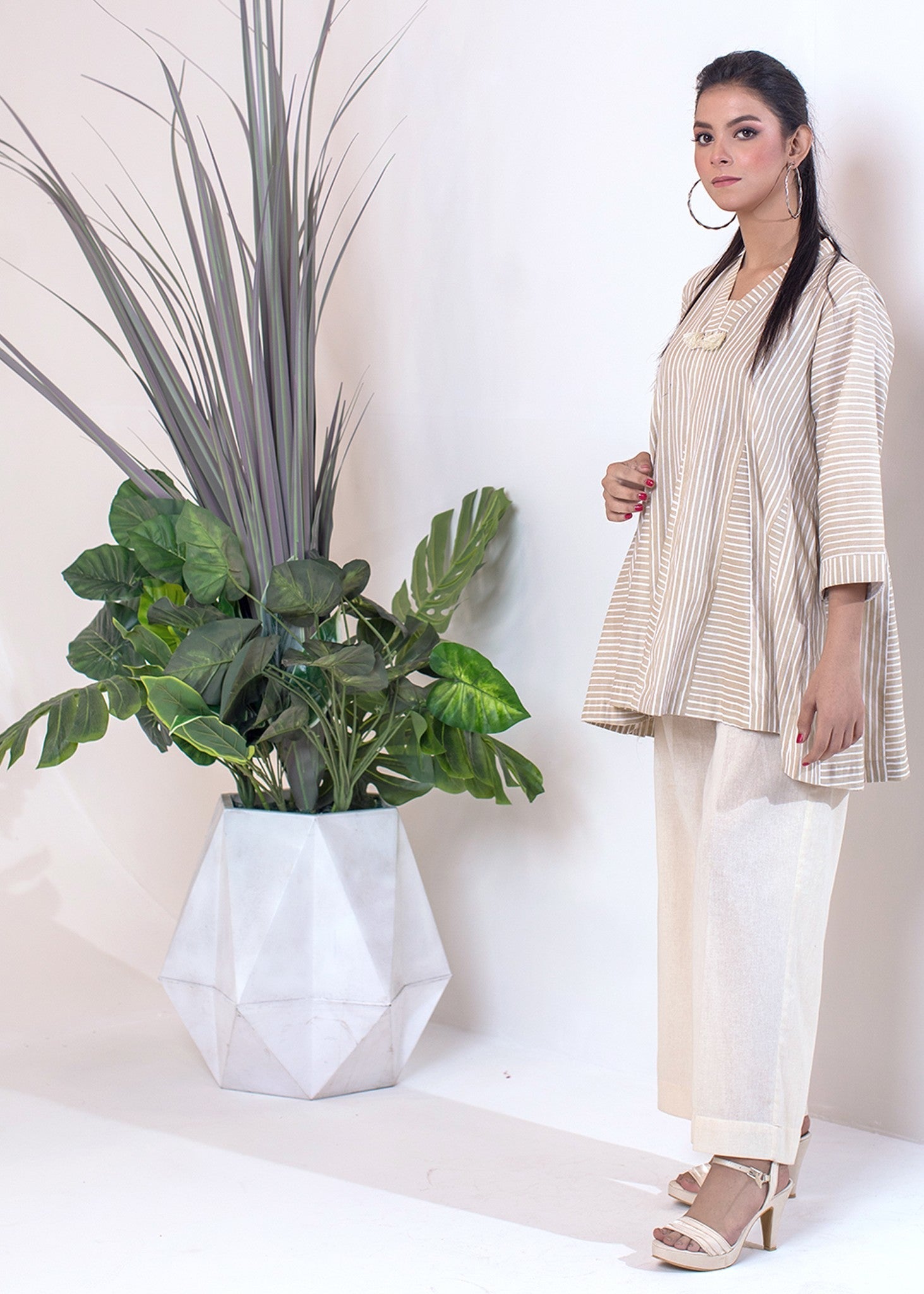 cotton Short Frock in Beige