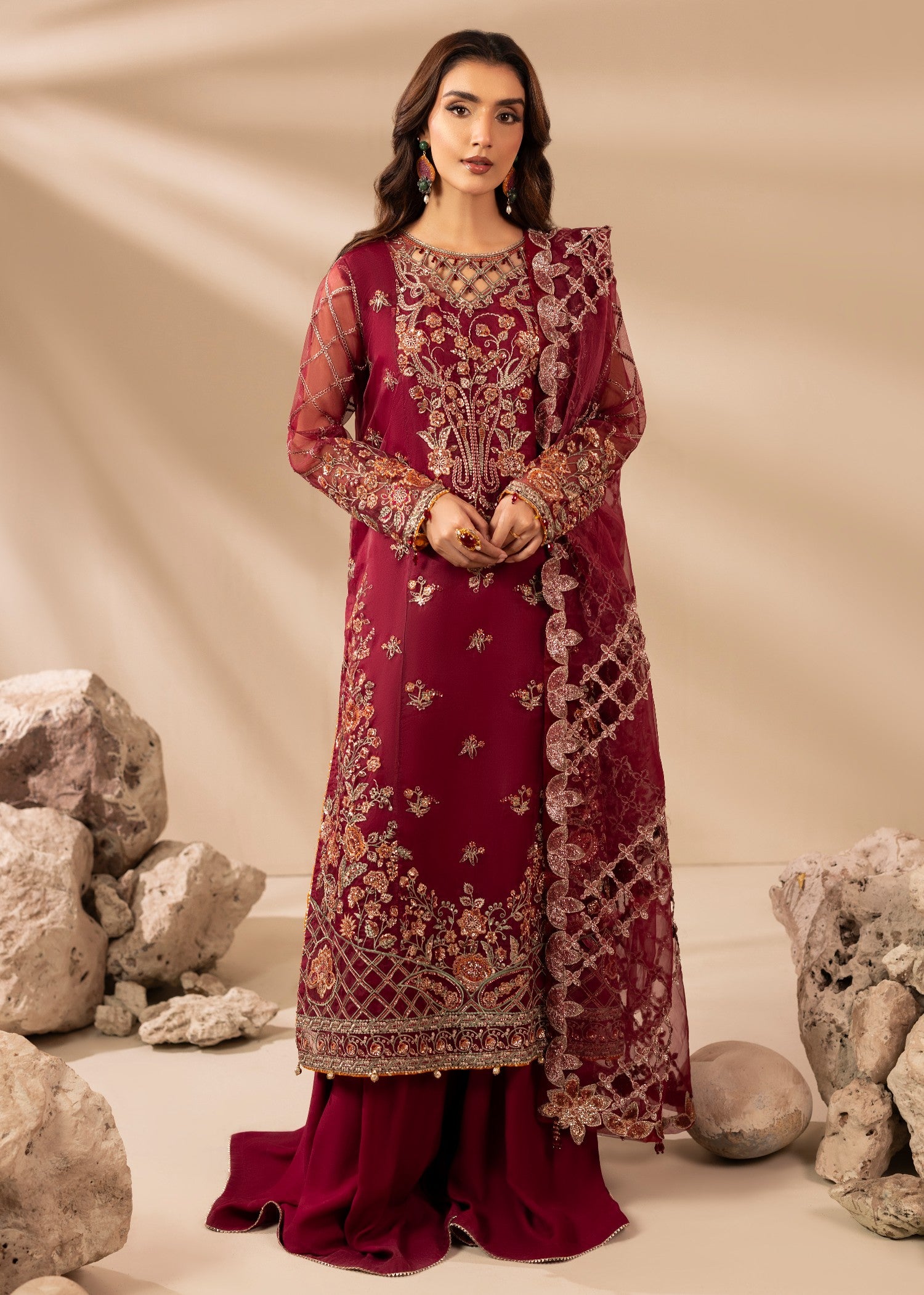 organza Sharara in Maroon