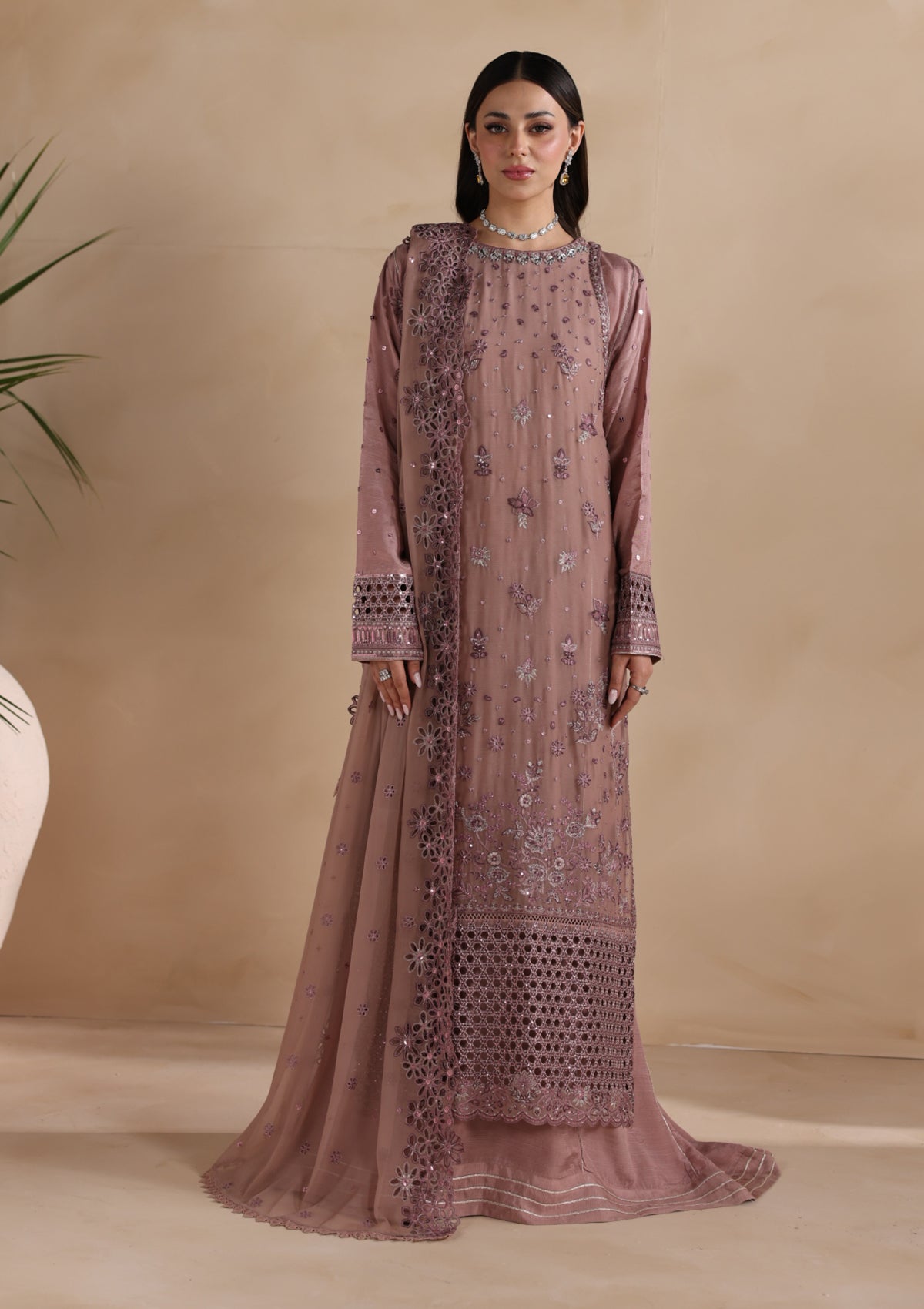 chiffon Kurta Set in Mauve pink