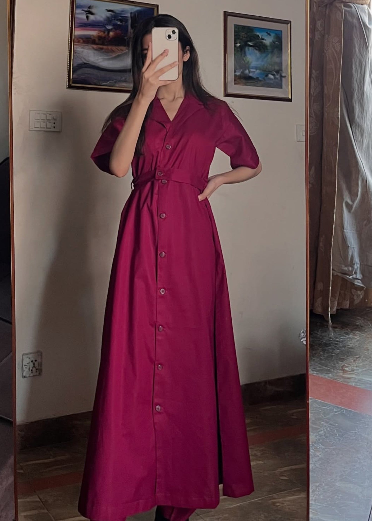cotton Frock in Maroon