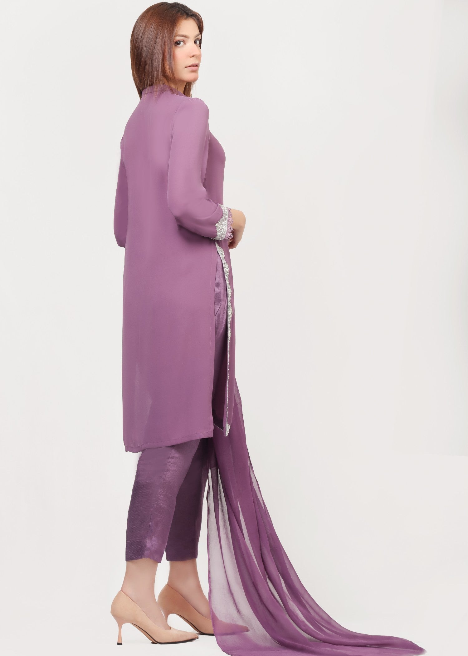 georgette Kurta Set in Mauve