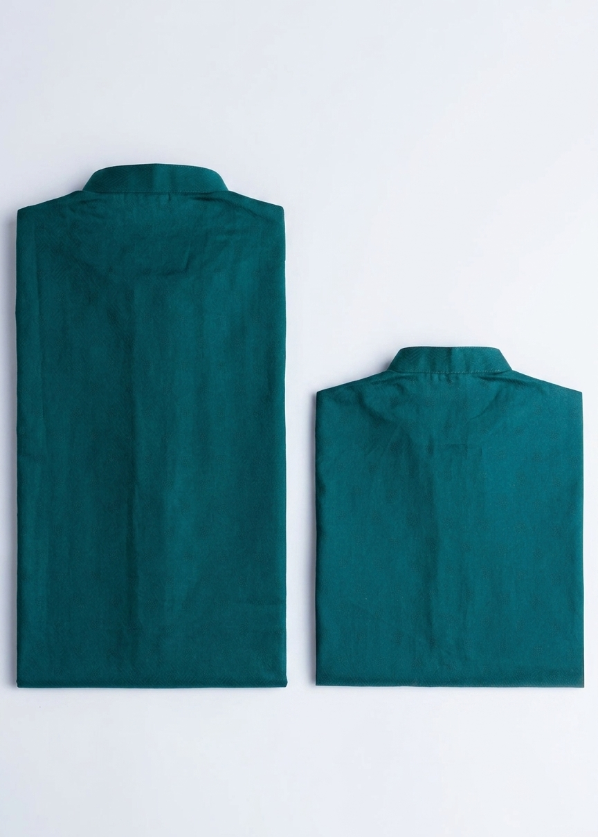 self jacquard Kurta in Teal by Atiq Ur Rehman
