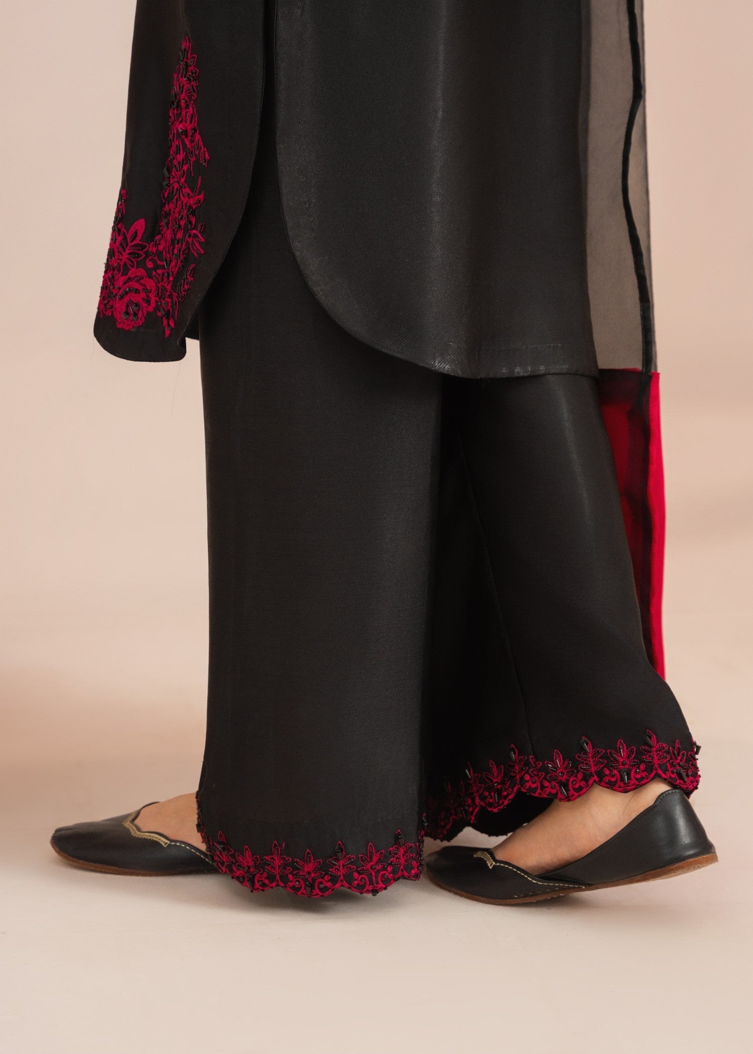 silk charmeuse Kurta Set in Jet black