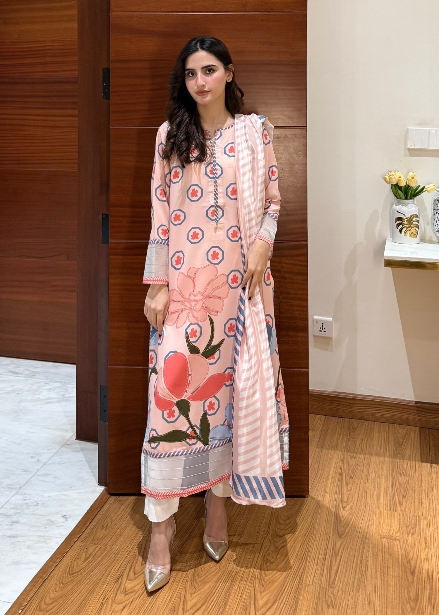 crepe silk Kurta Set in Blush pink