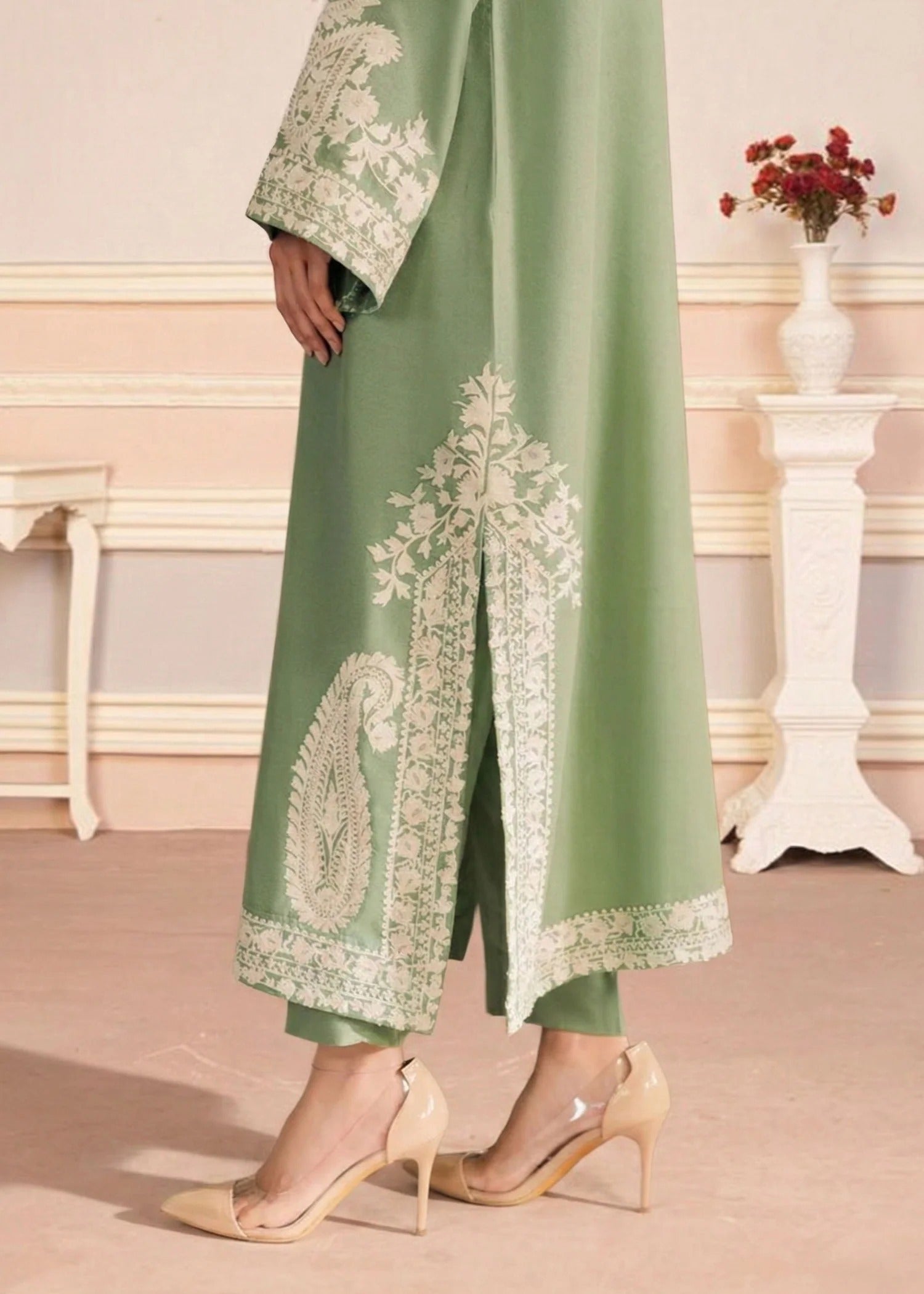 cotton Kurta Set in Jade green
