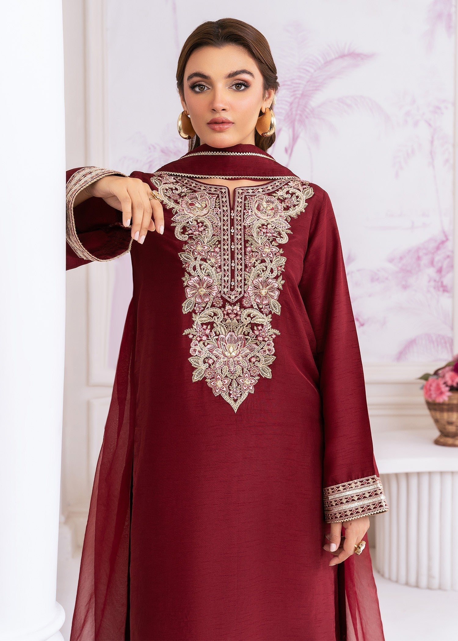 khaddi silk Kurta Set in Maroon
