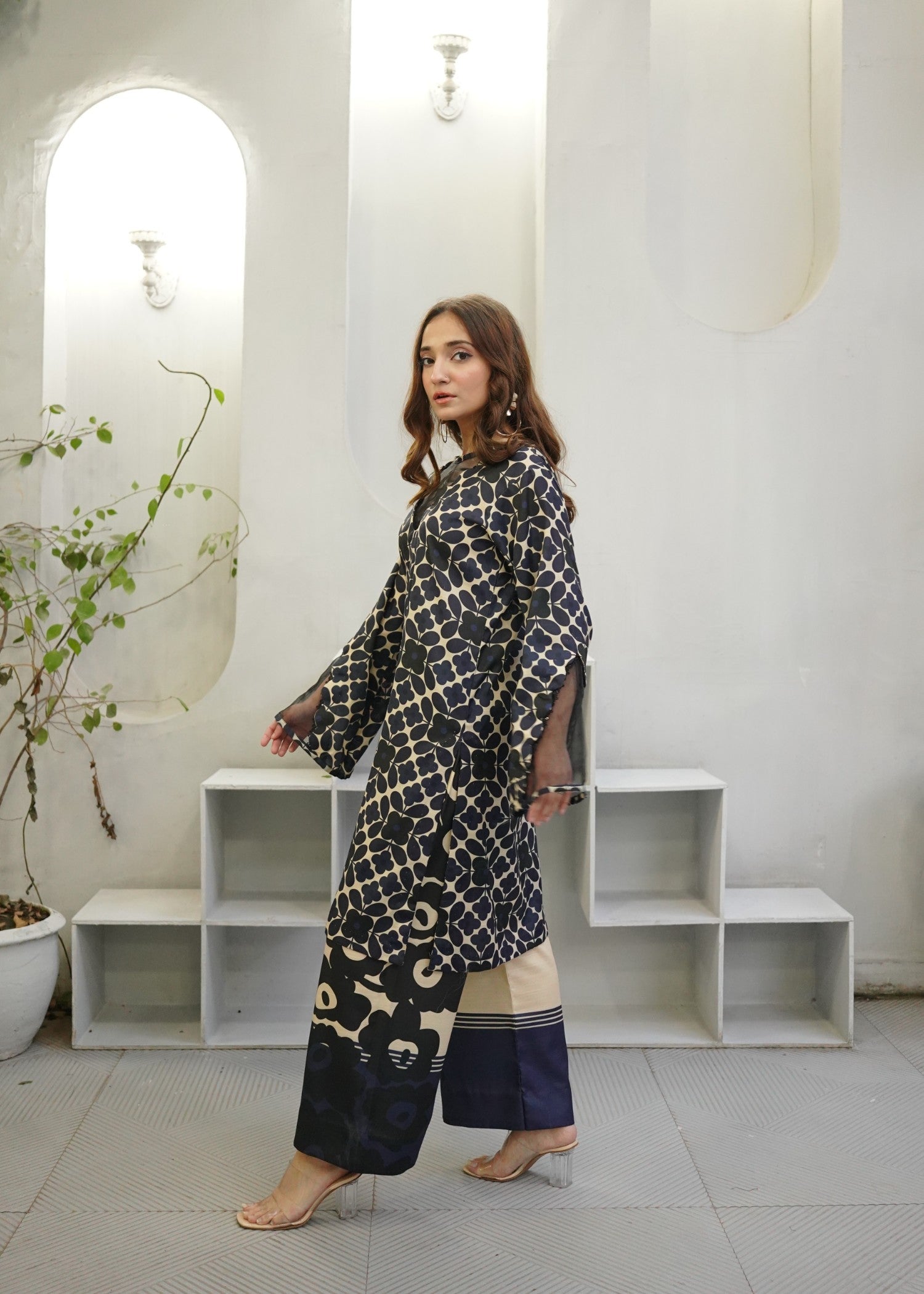 slub khaddar Co Ord Sets in Navy blue