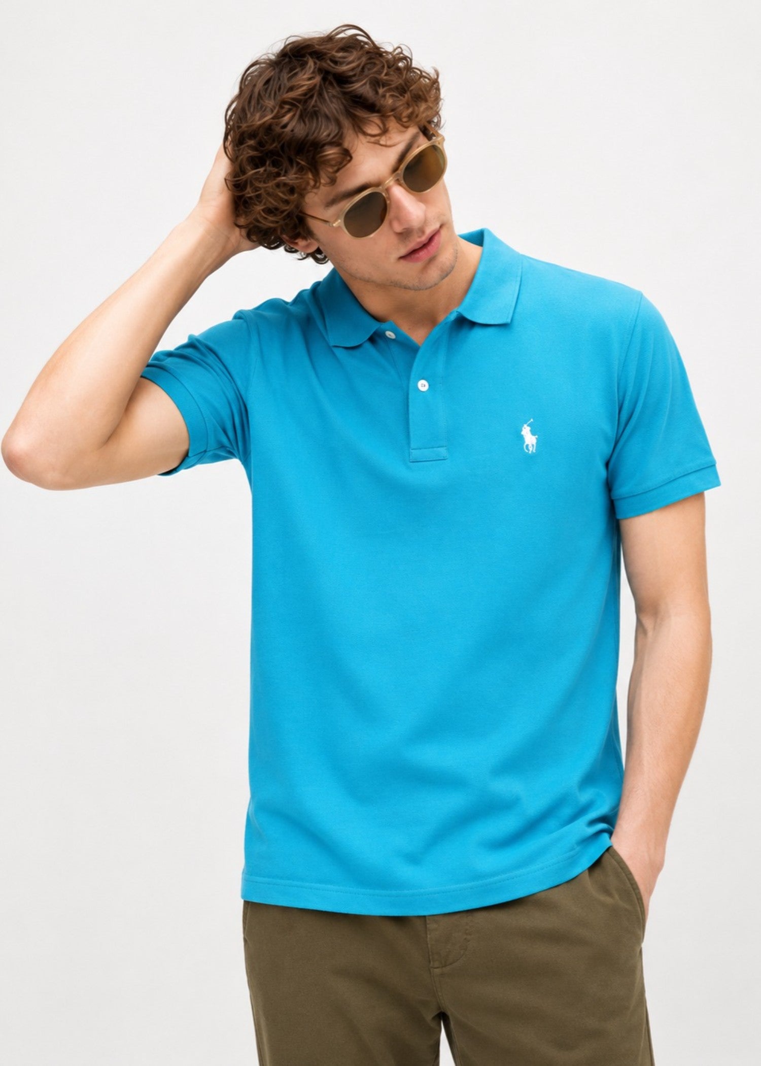 cotton Polo Shirt in Sky blue