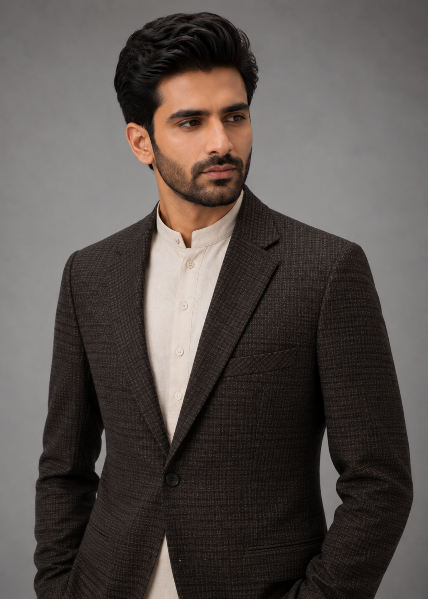 wool Blazer in Dark brown, black