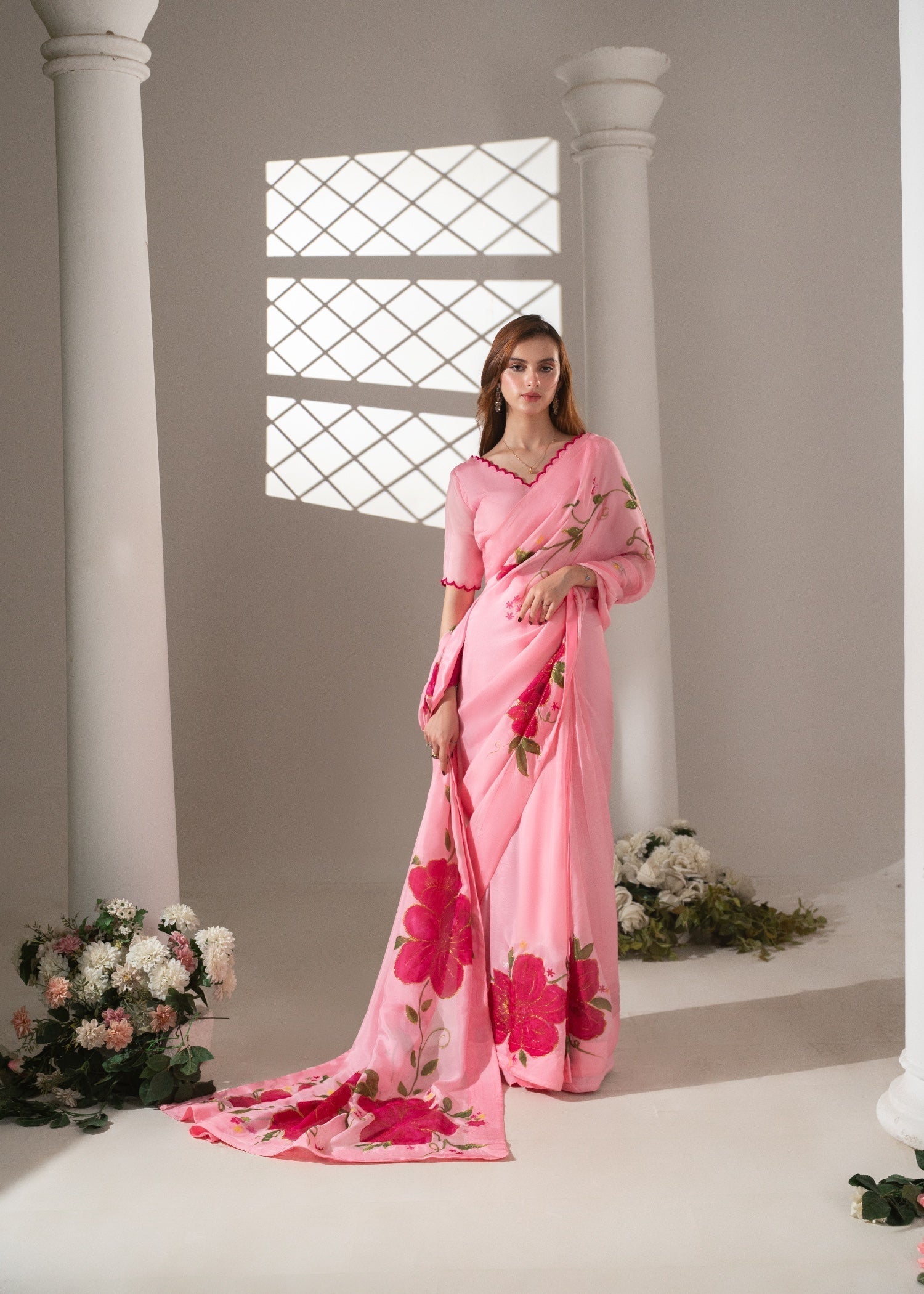 pure silk chiffon Saree in Cotton candy