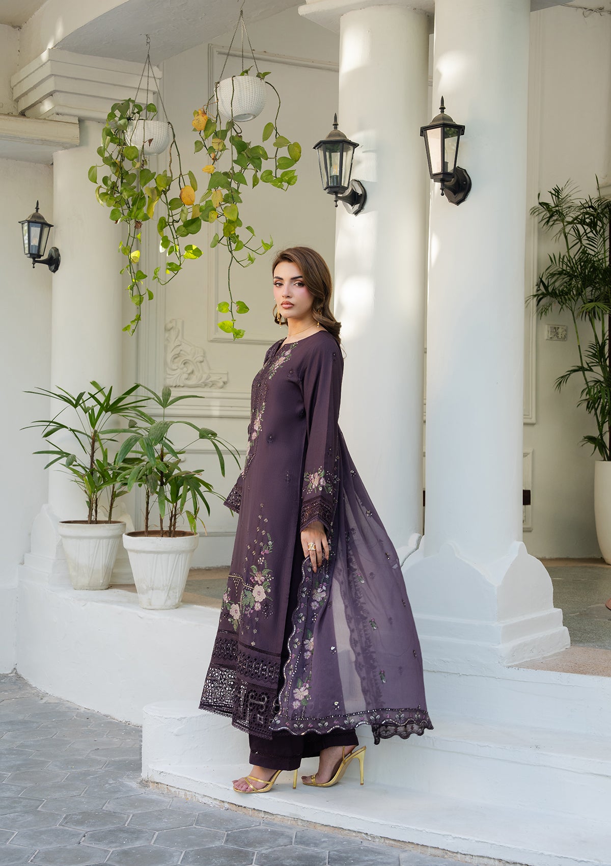 cotton Kurta Set in Deep purple