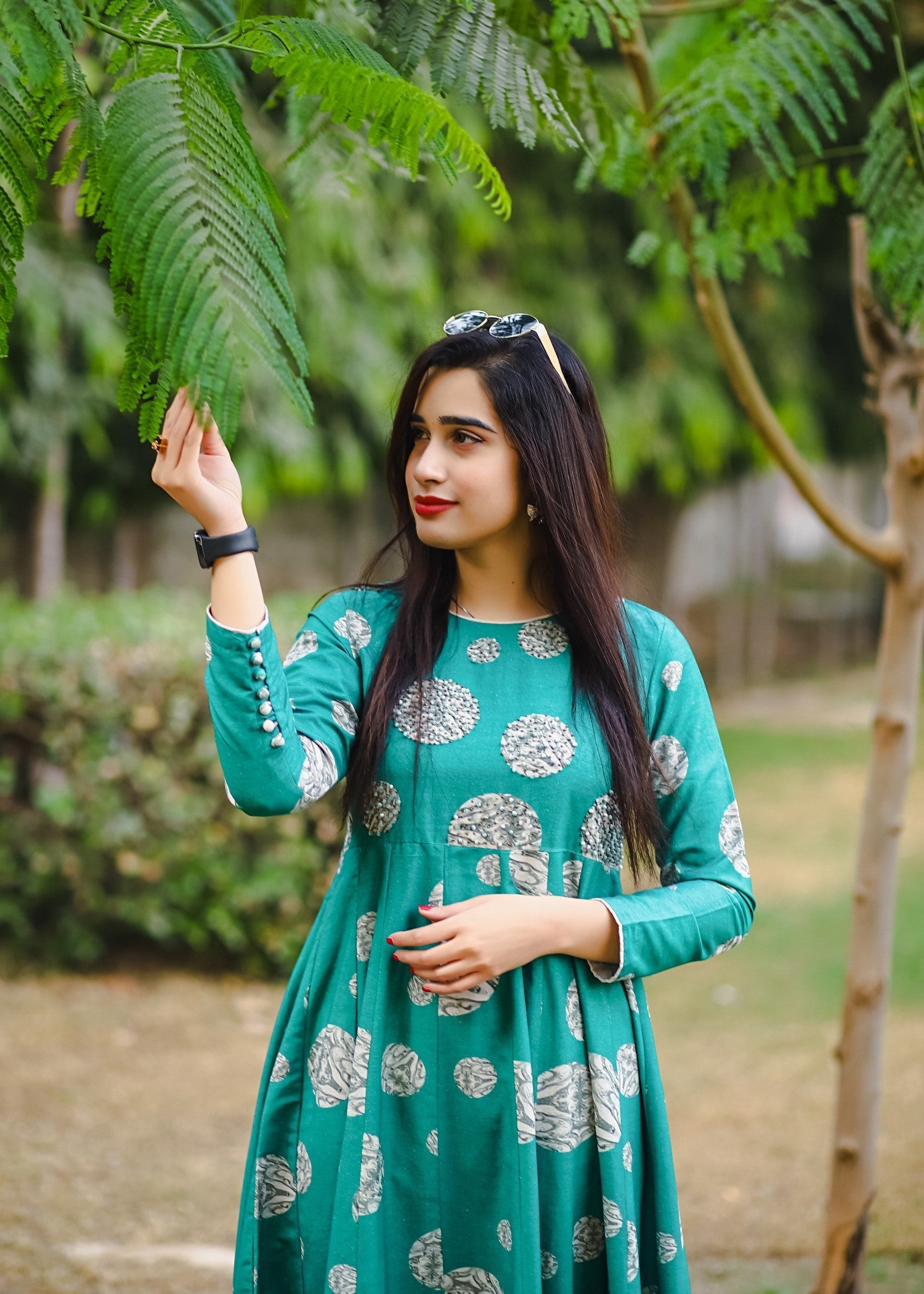 karandi Pishwas in Sea green