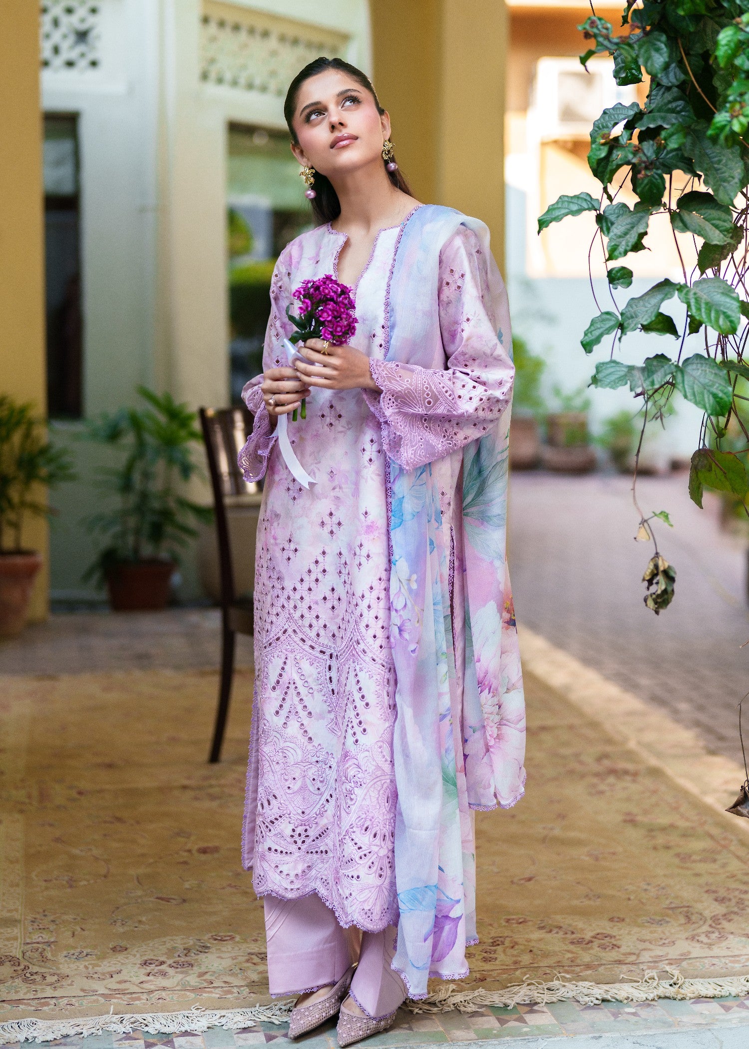 lawn Kurta Set in Lavender mist